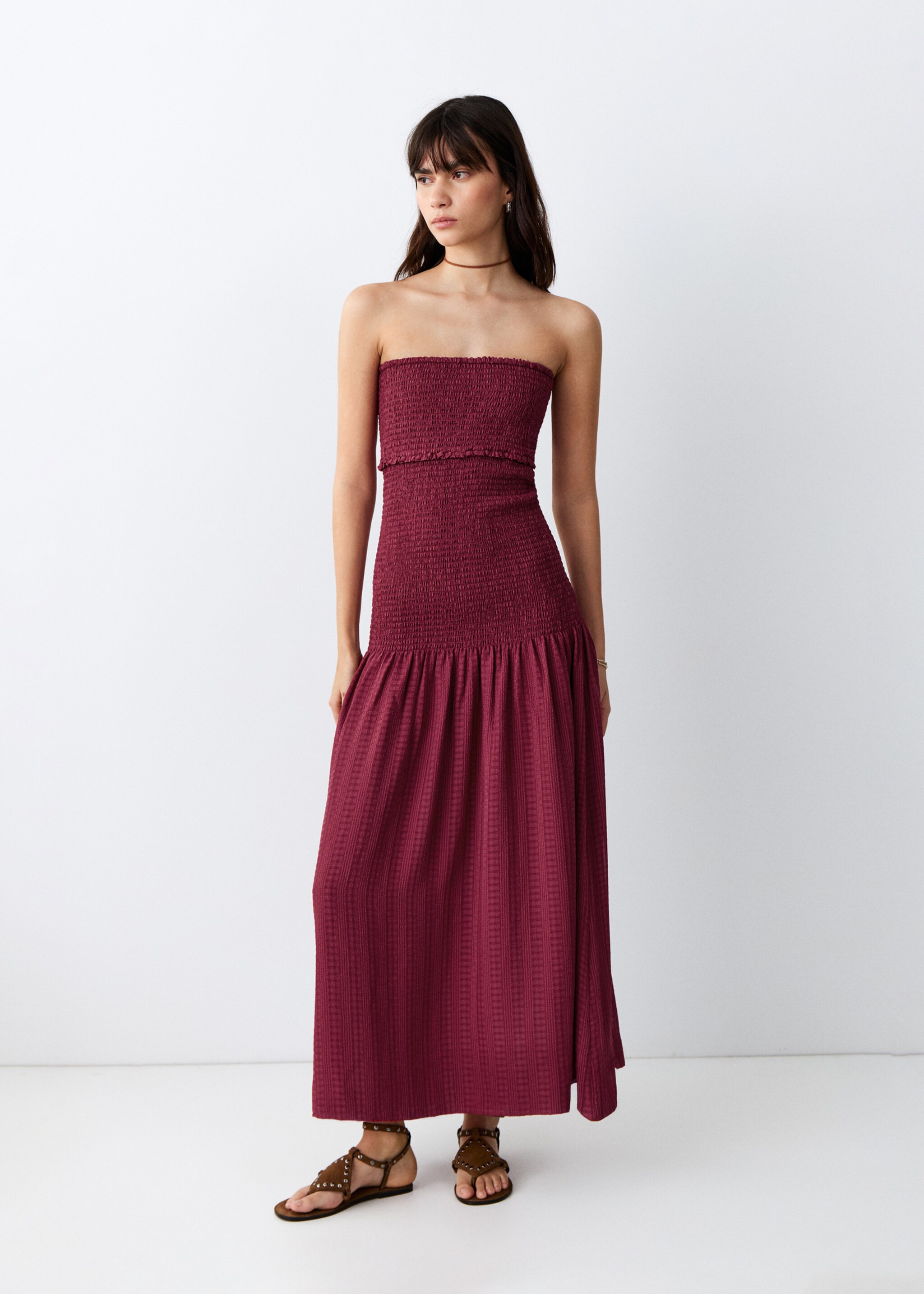 Ruched strapless dress - General plane, Maroon. Ref: 27026729-00.