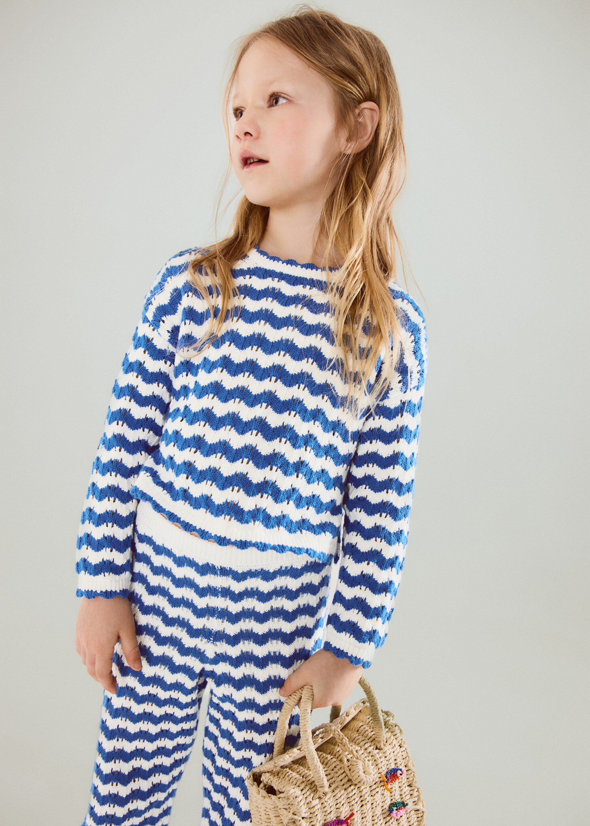 Striped openwork knit sweater - General plane, Vibrant blue. Ref: 27026734-00.