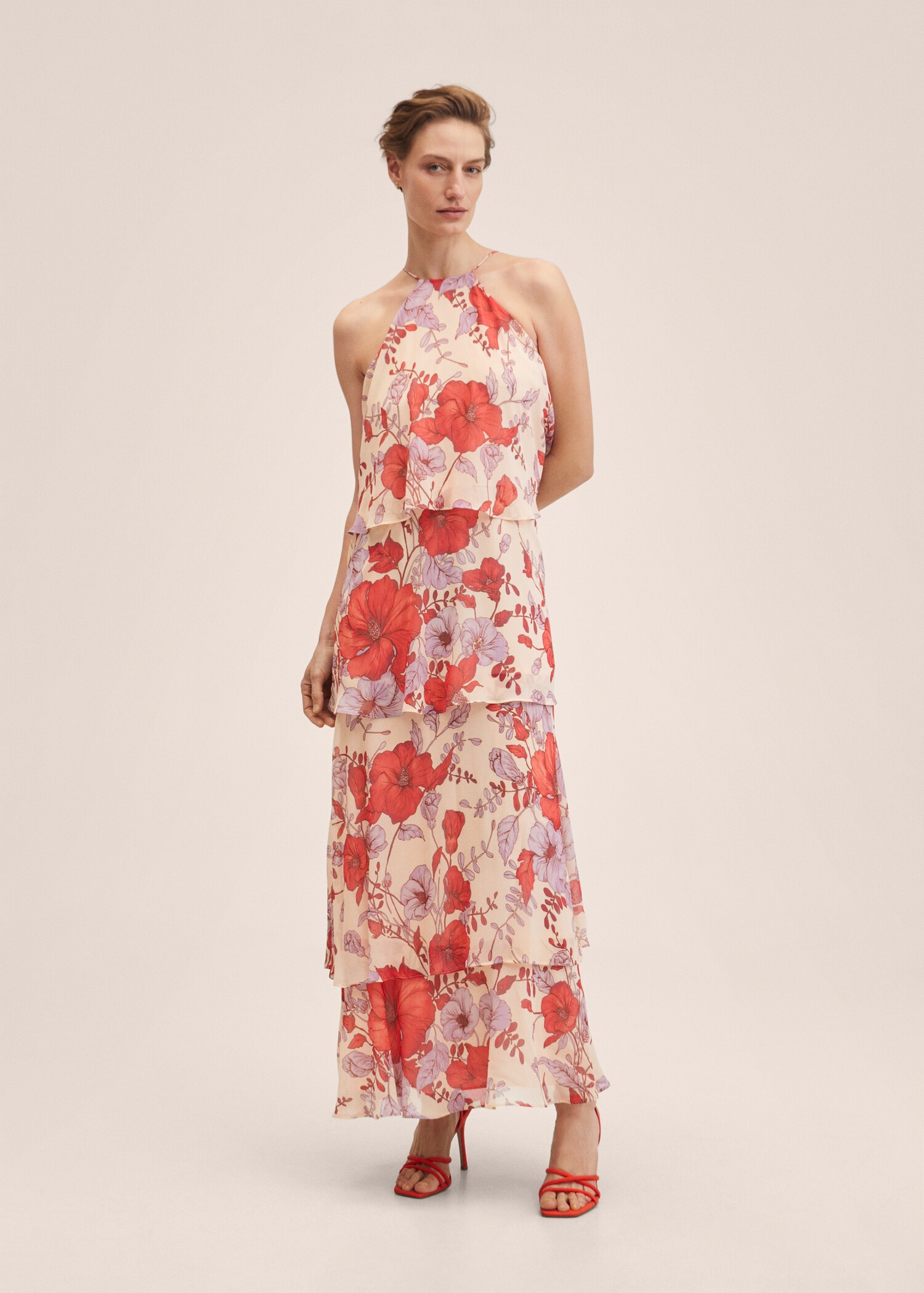 Ruffled floral print dress - General plane