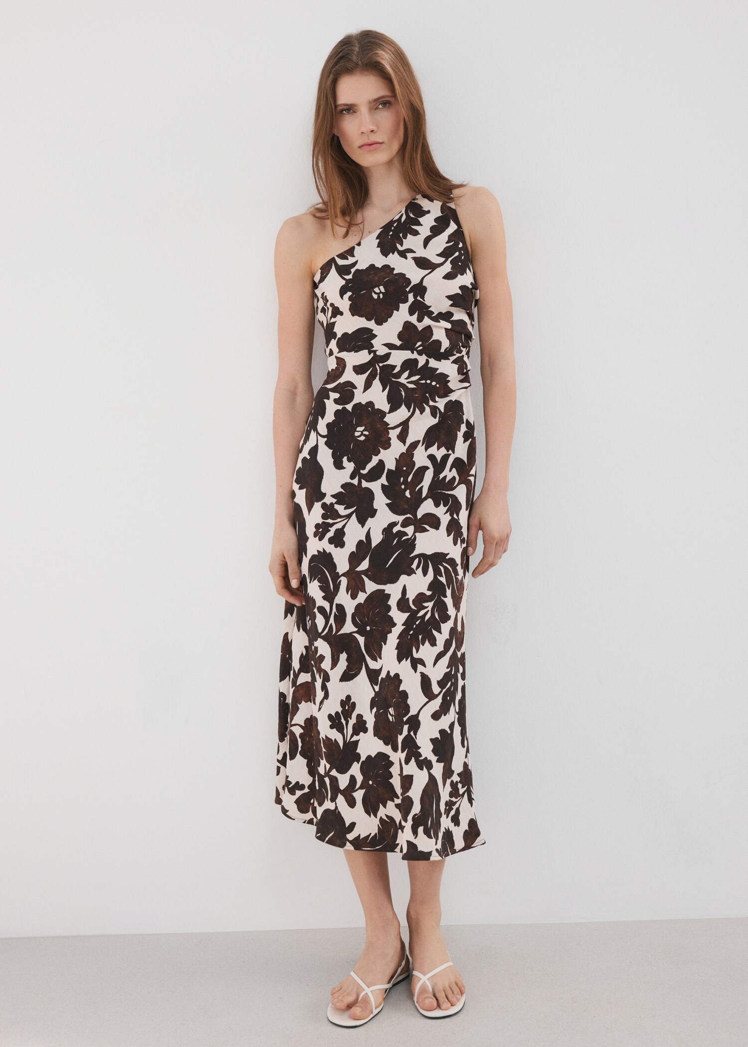 Asymmetrical floral-print dress - General plane