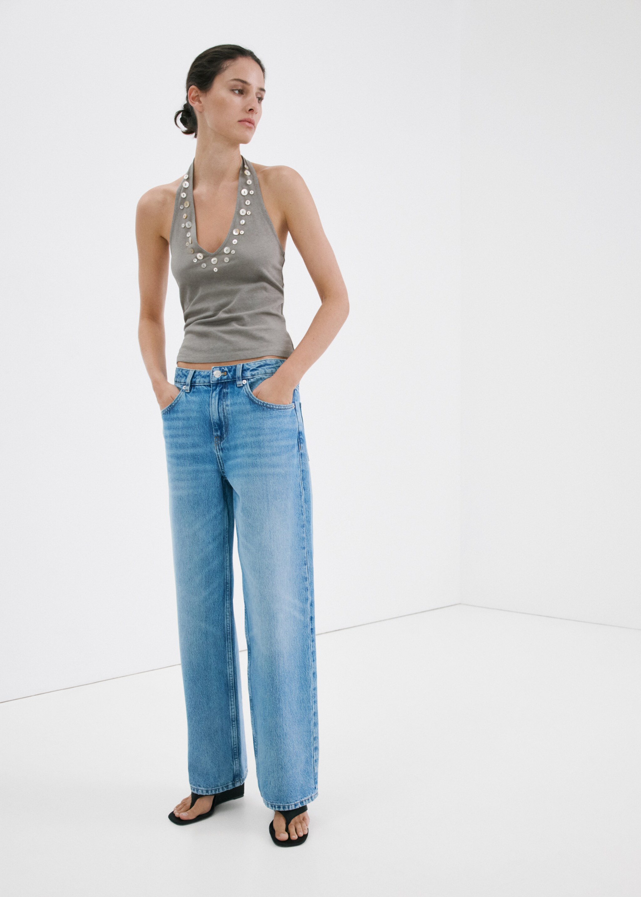 Top halter botones decorativos - Plano general, Gris. Ref: 27027154-00.