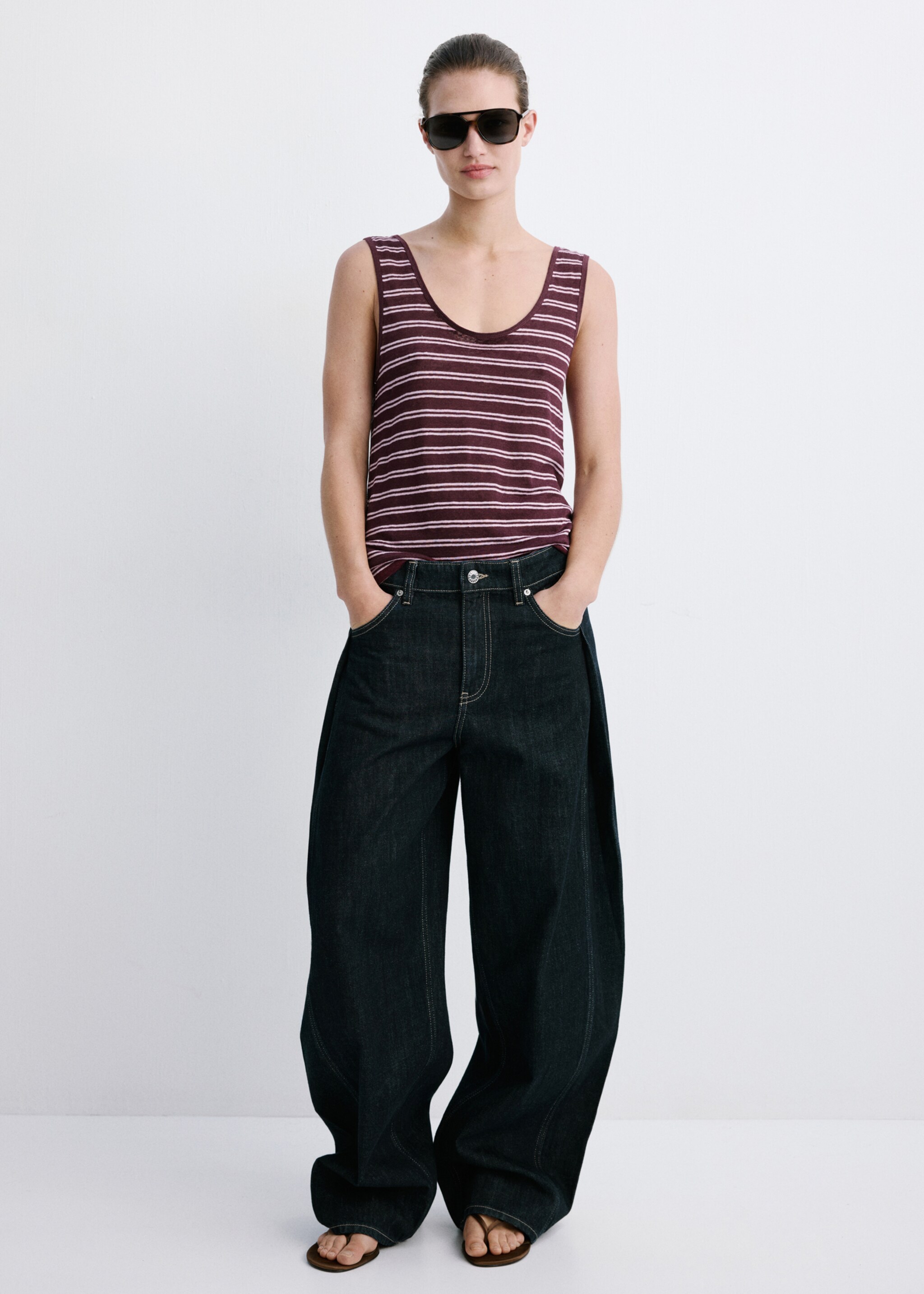 بادي من الكتان مخطط - رؤية عامة, كستنائي. Ref: 27027156-00.