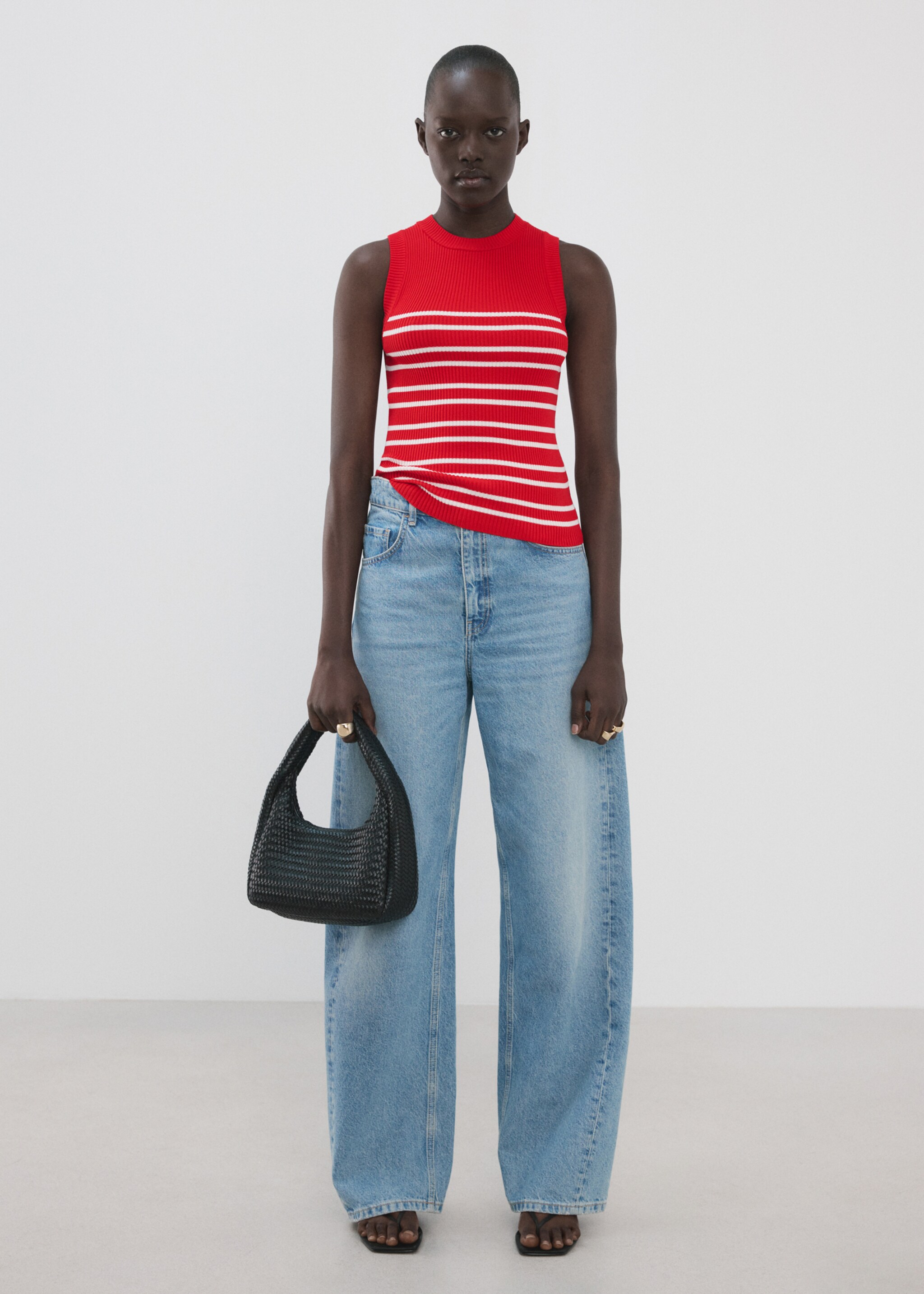 Gestreepte gebreide top - Overzichtstekening, Rood. Ref: 27027170-00.