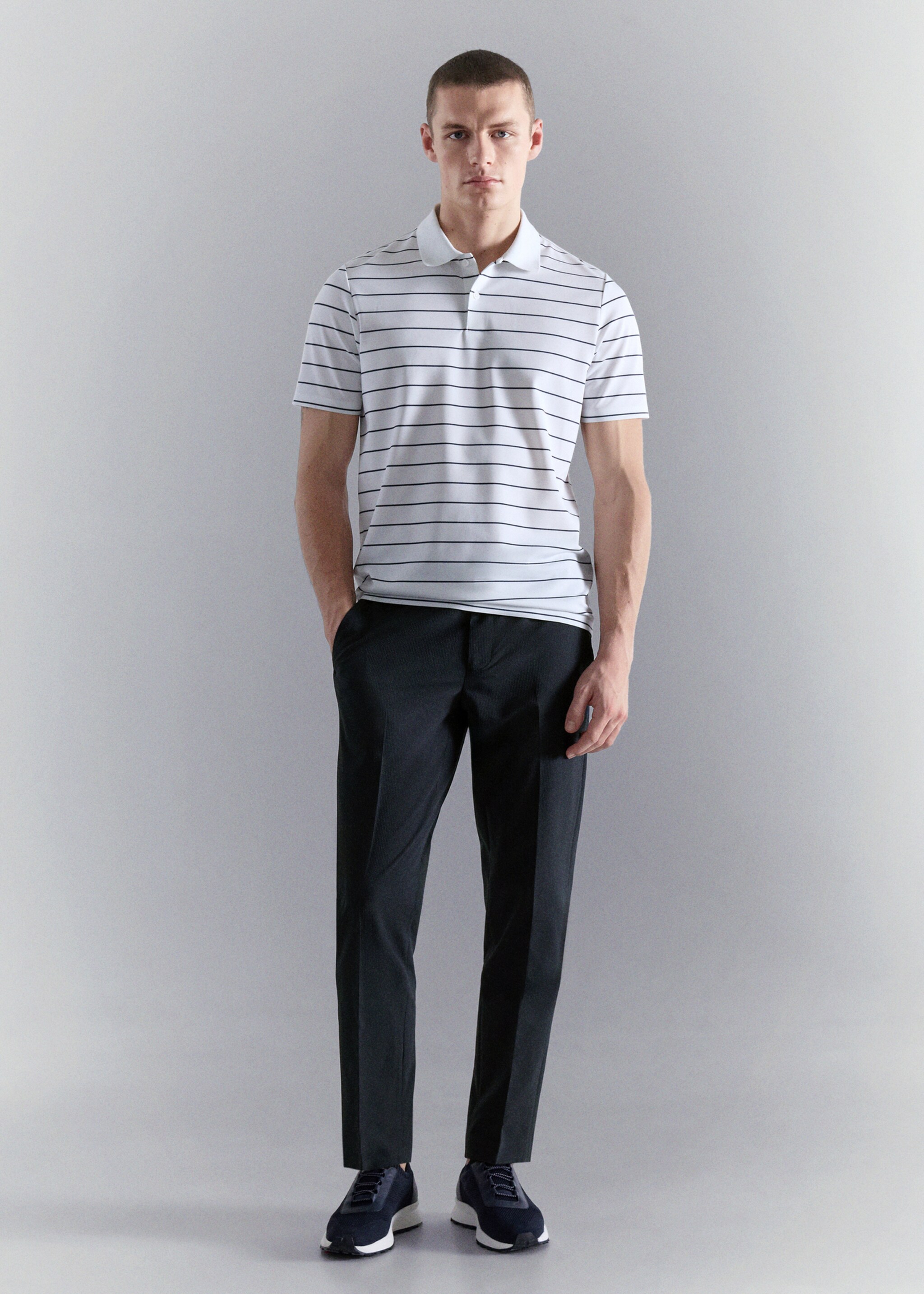 Pantalon slim-fit tissu comfort stretch - Plan général, Bleu marine. Ref: 27027898-00.