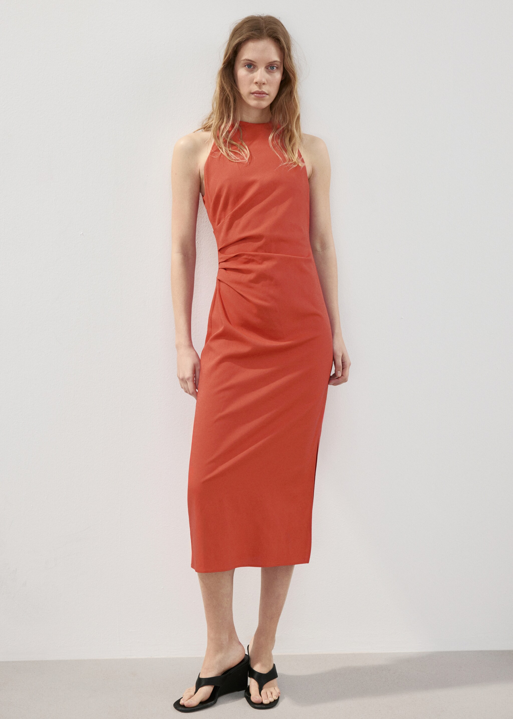 Draped midi-dress - General plane, Orange. Ref: 27027942-00.