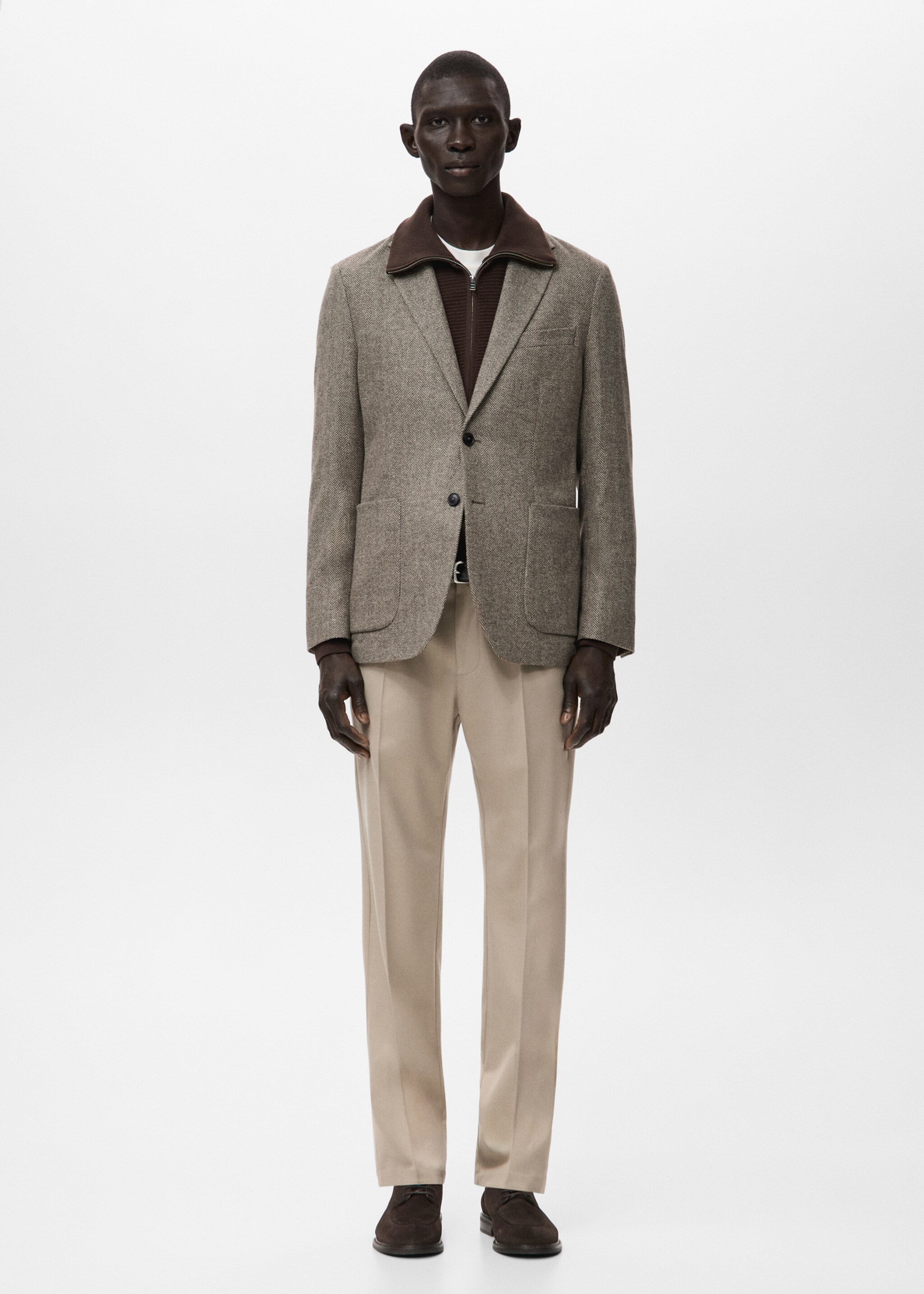 Slim fit wool blend blazer - General plane, Brown. Ref: 27031230-00.