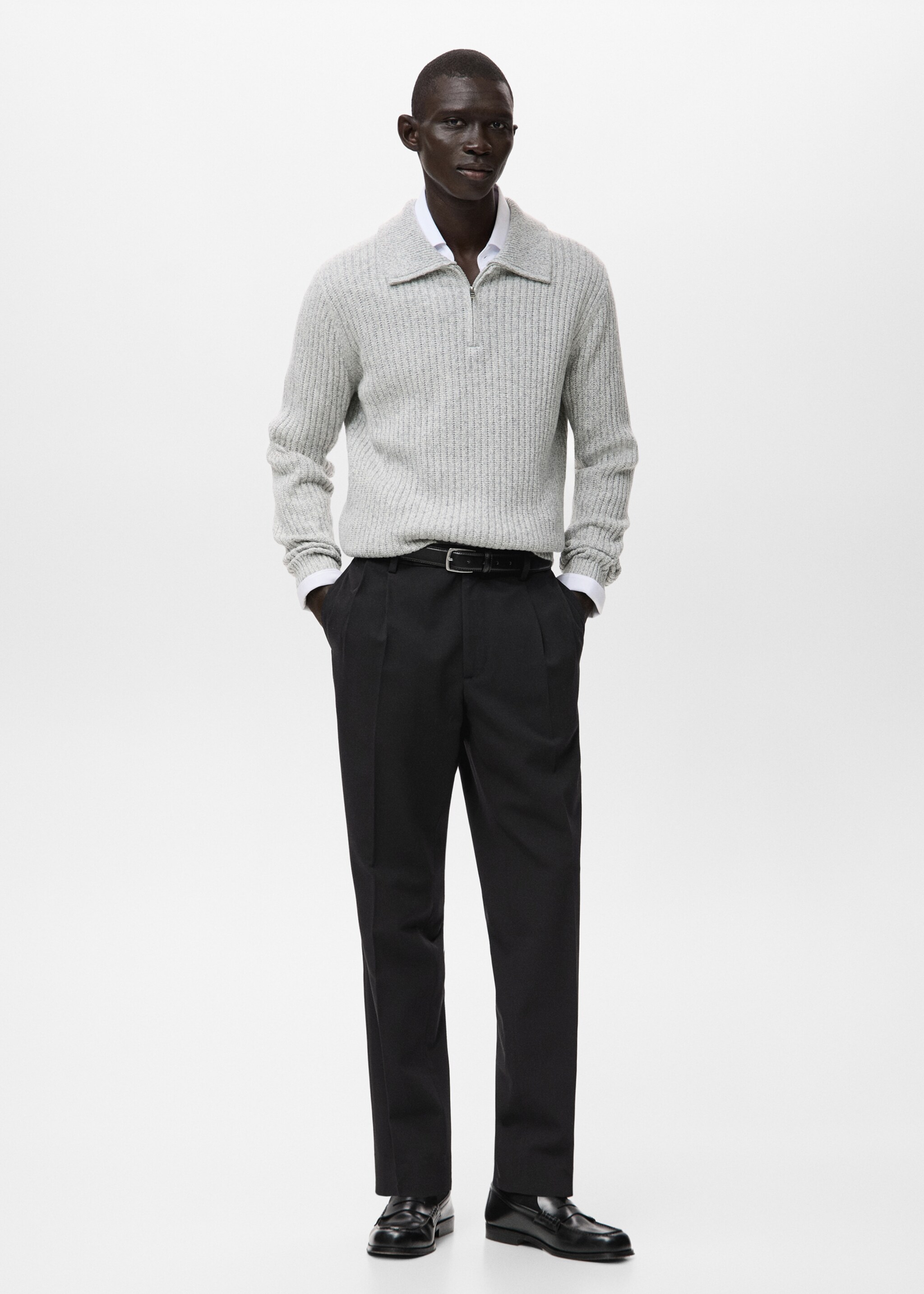 Wool-blend sweater with zip - General plane, Light Heather Grey. Ref: 27031254-00.