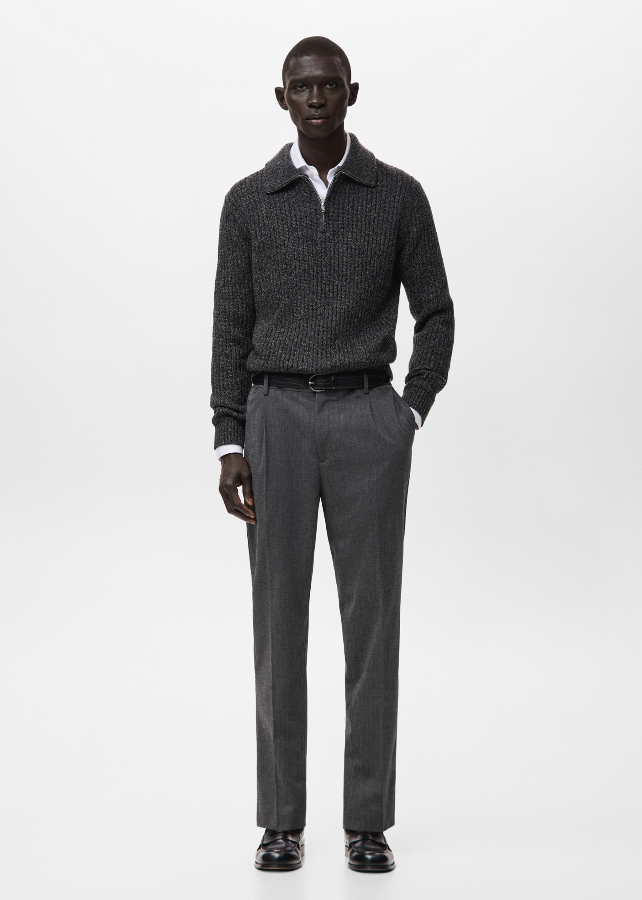 Wool-blend sweater with zip - General plane, Dark Heather Grey. Ref: 27031254-00.