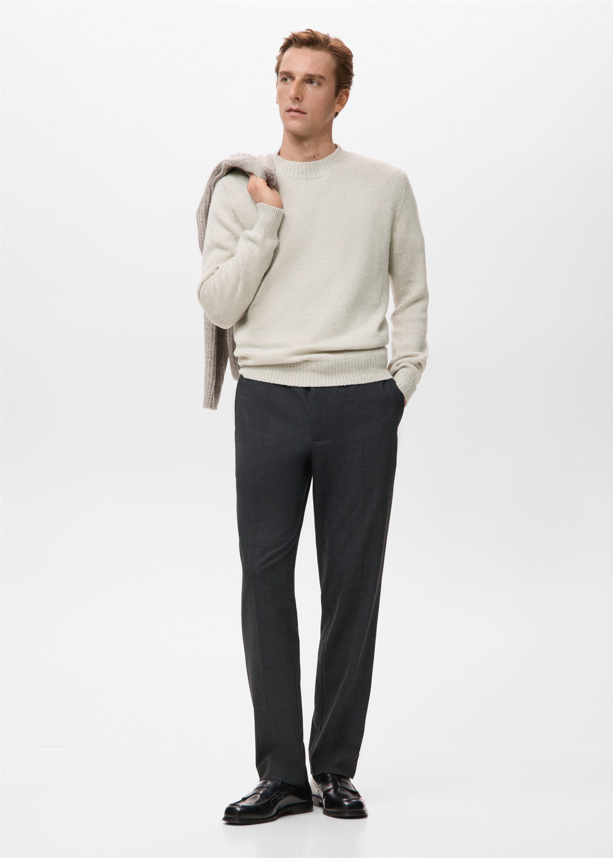 Structured wool-blend knitted sweater - General plane, Ecru. Ref: 27031255-00.