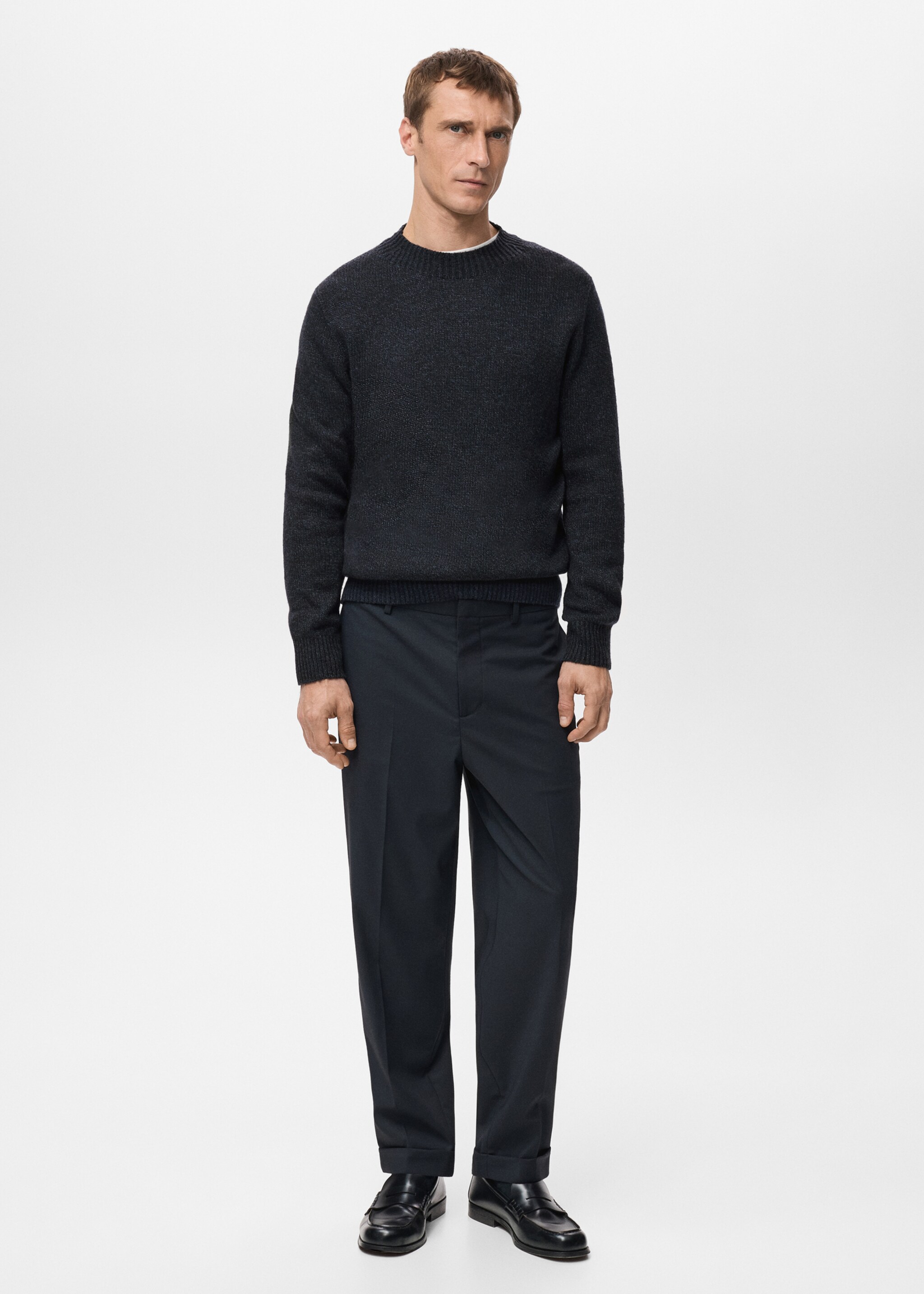 Structured wool-blend knitted sweater - General plane, Navy. Ref: 27031255-00.