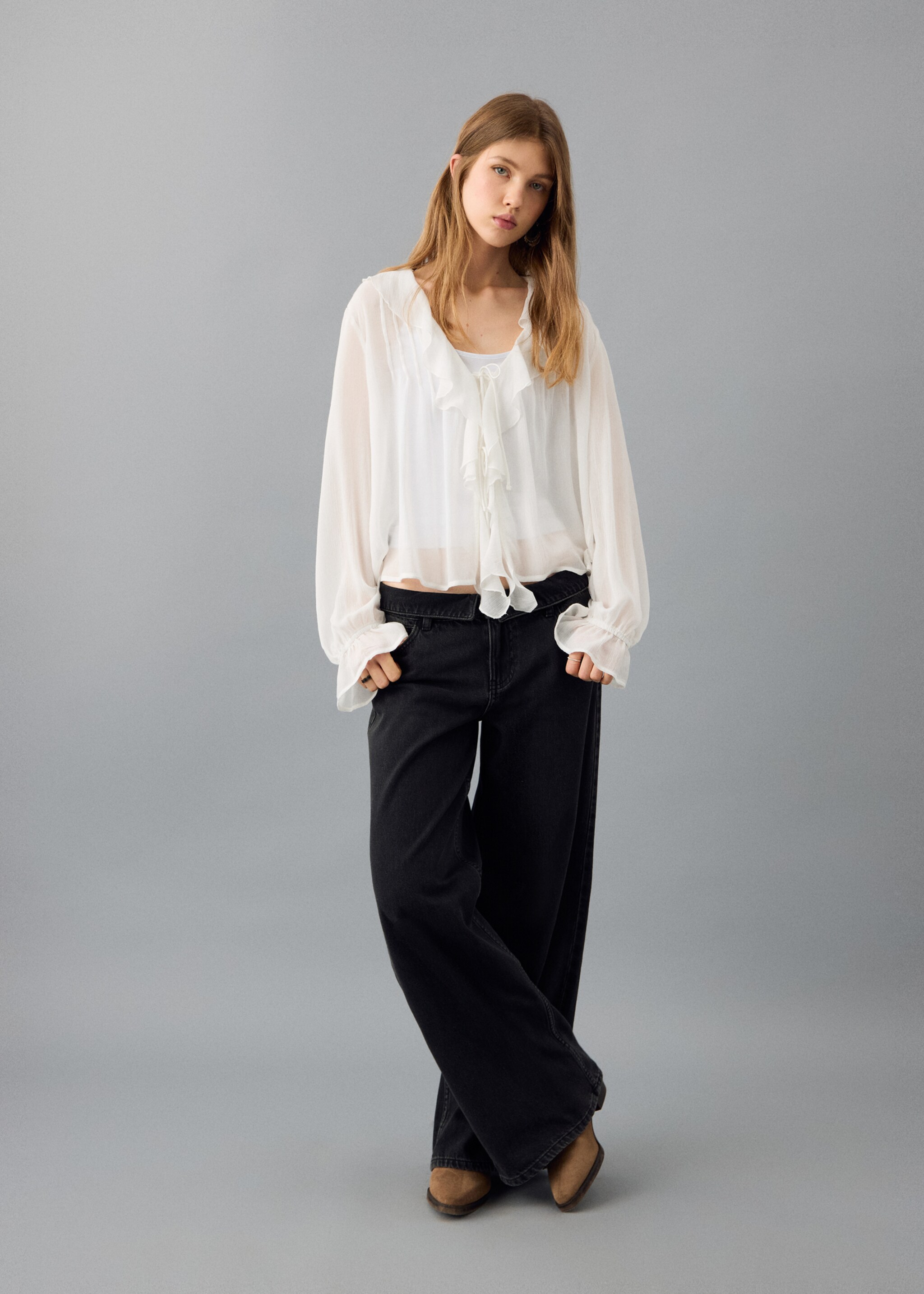 Fluid ruffled blouse - General plane, Off White. Ref: 27031290-00.
