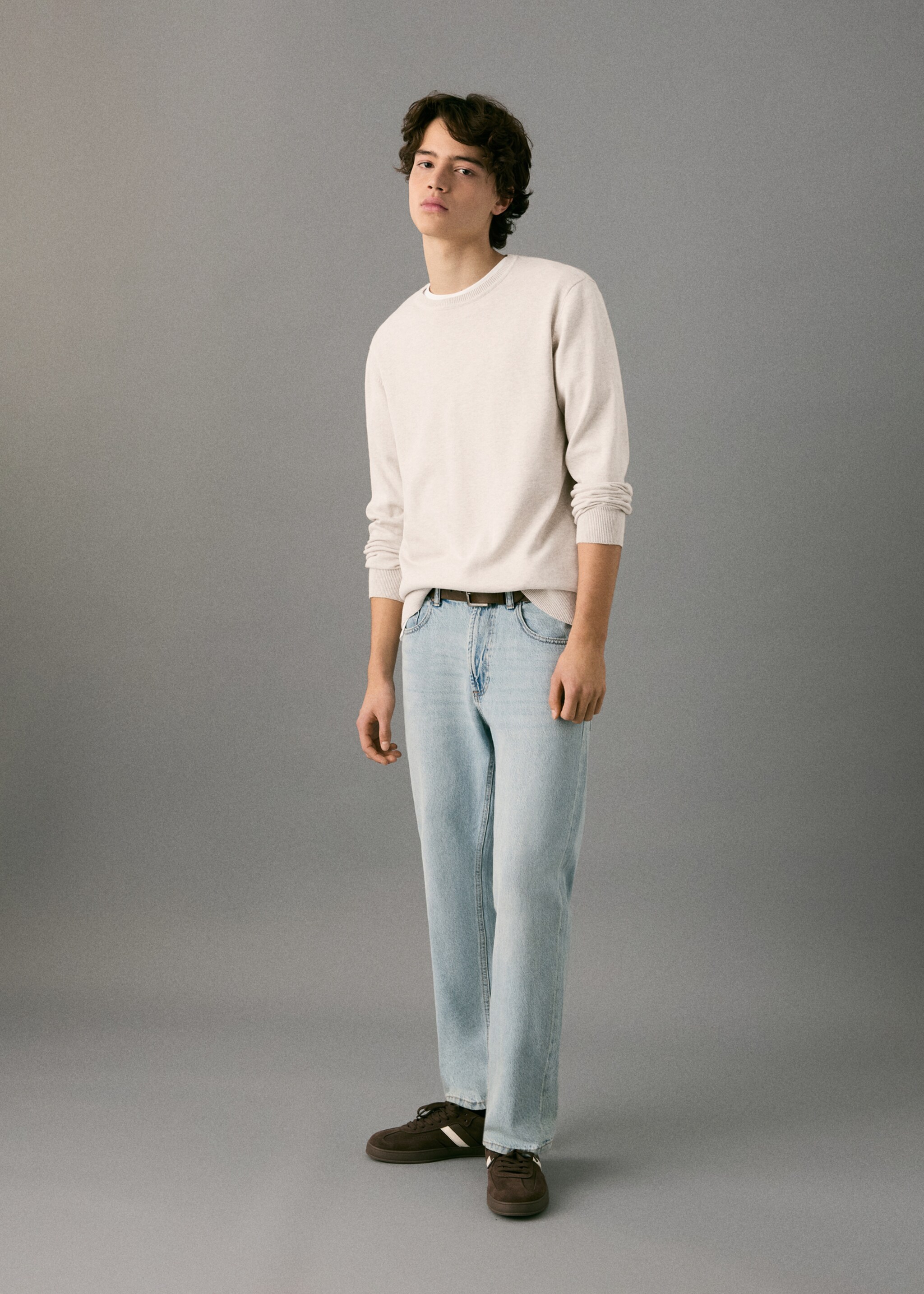 Knitted cotton sweater - General plane, Sand. Ref: 27031312-00.