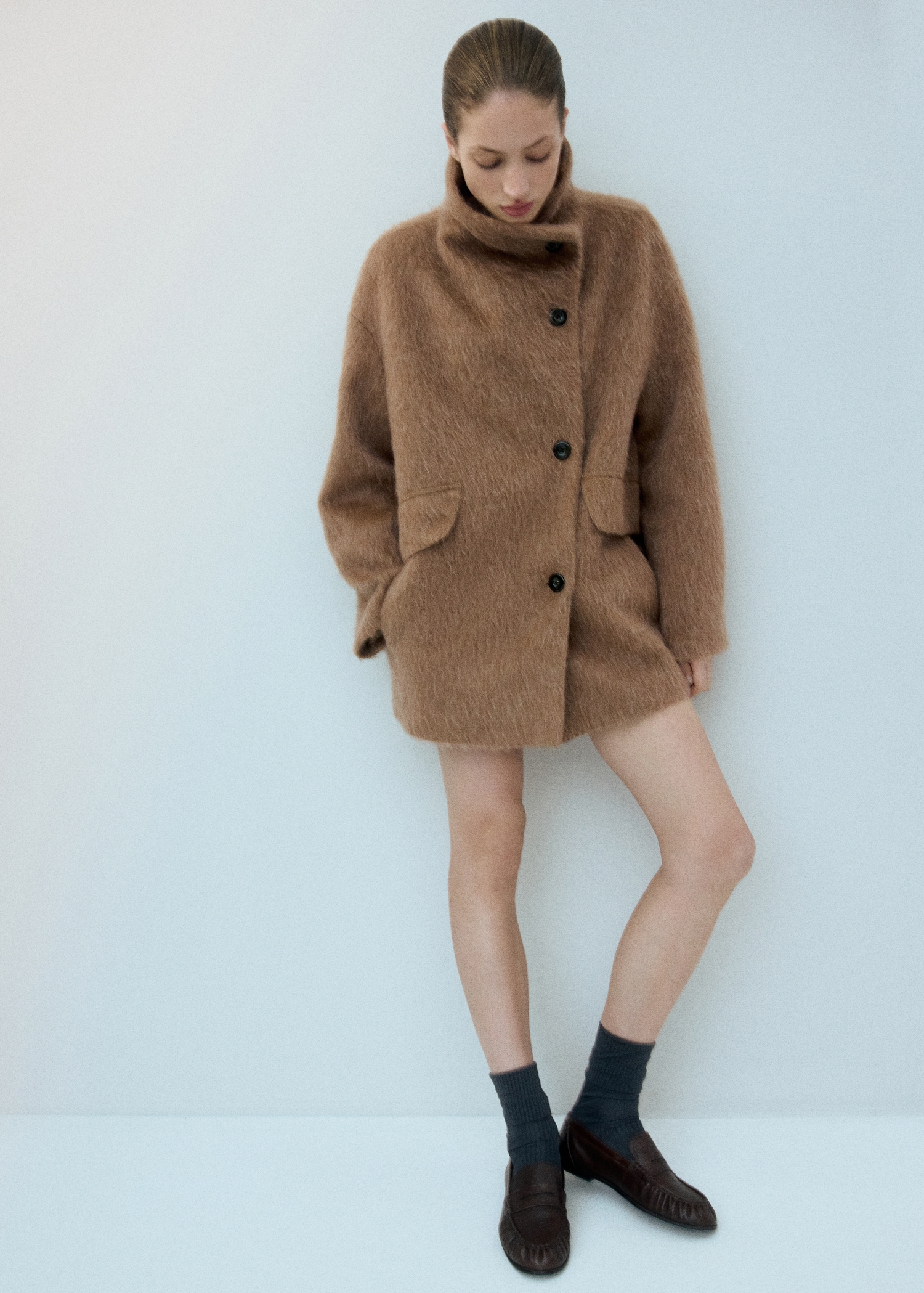 Wool Blend Funnel Neck Coat