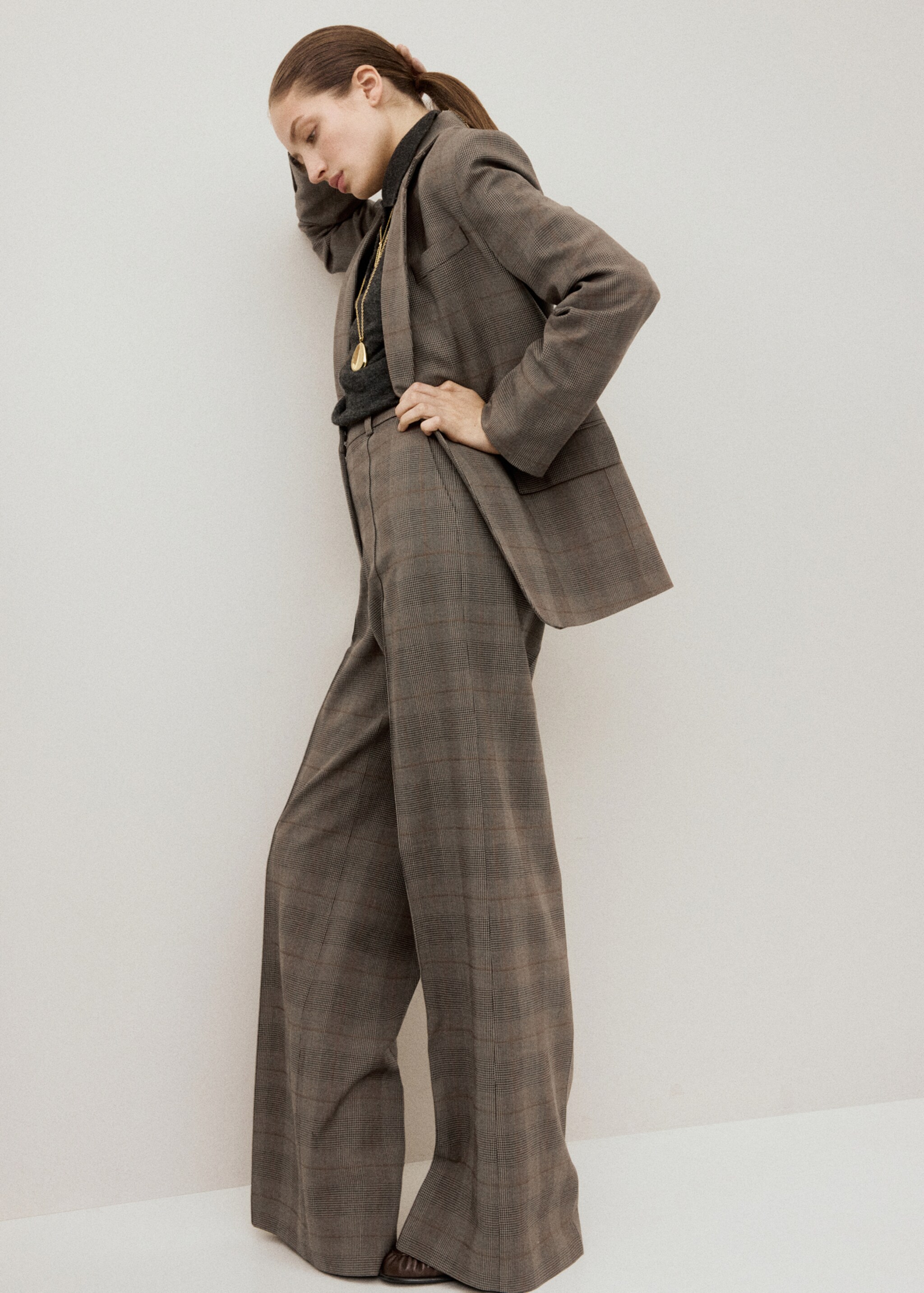 Wool-blend check trousers - General plane, Brown. Ref: 27031325-00.