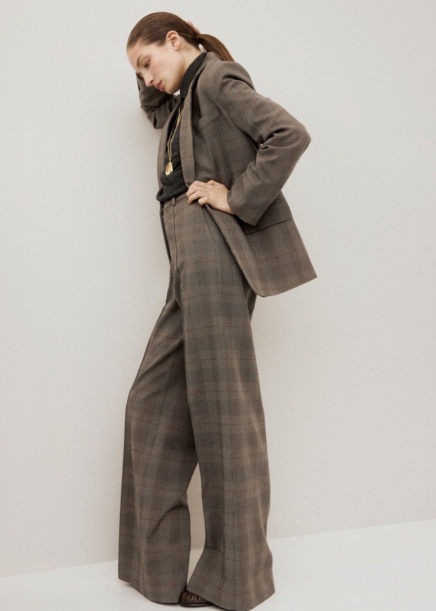 Wool-blend check trousers - General plane