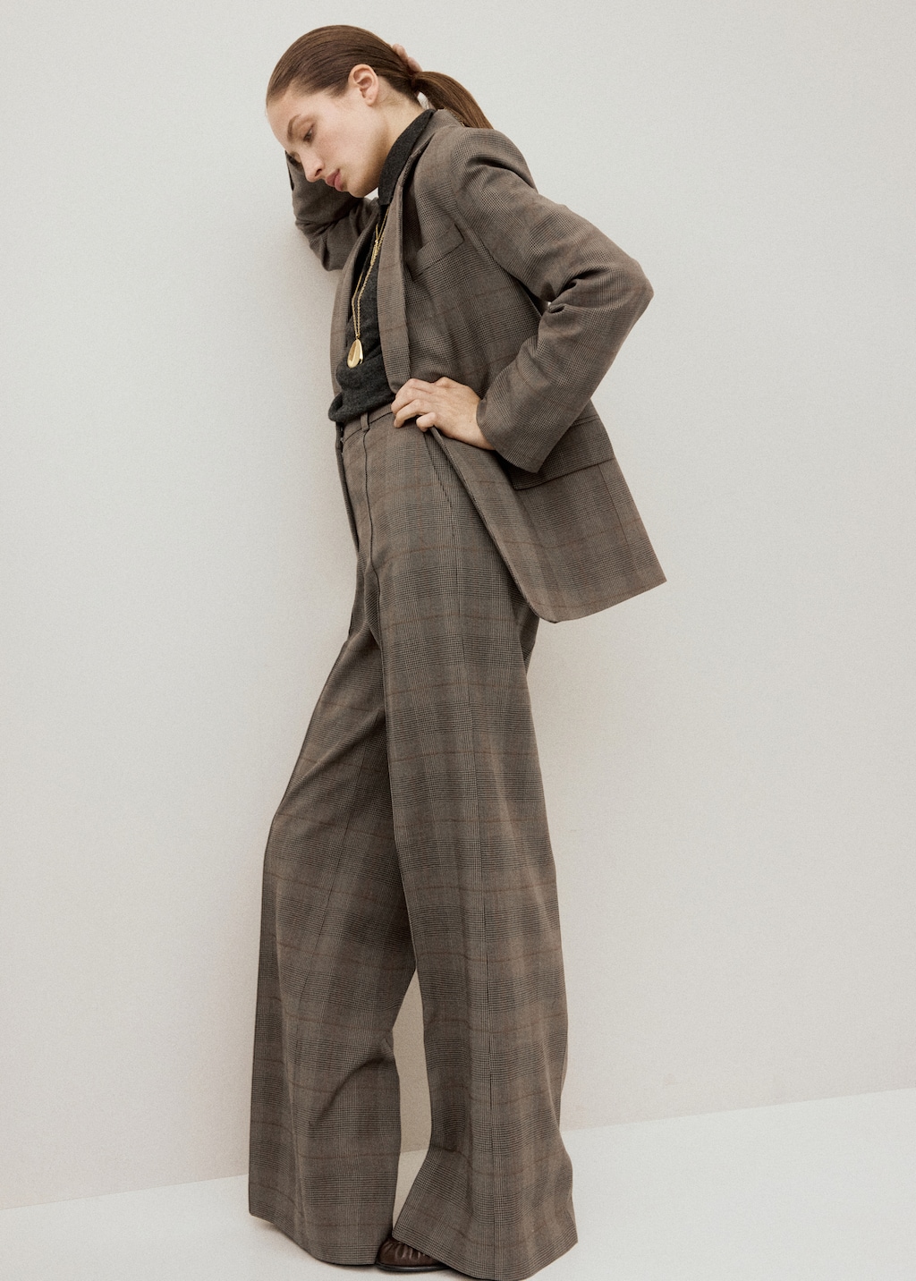 Wool-blend check trousers