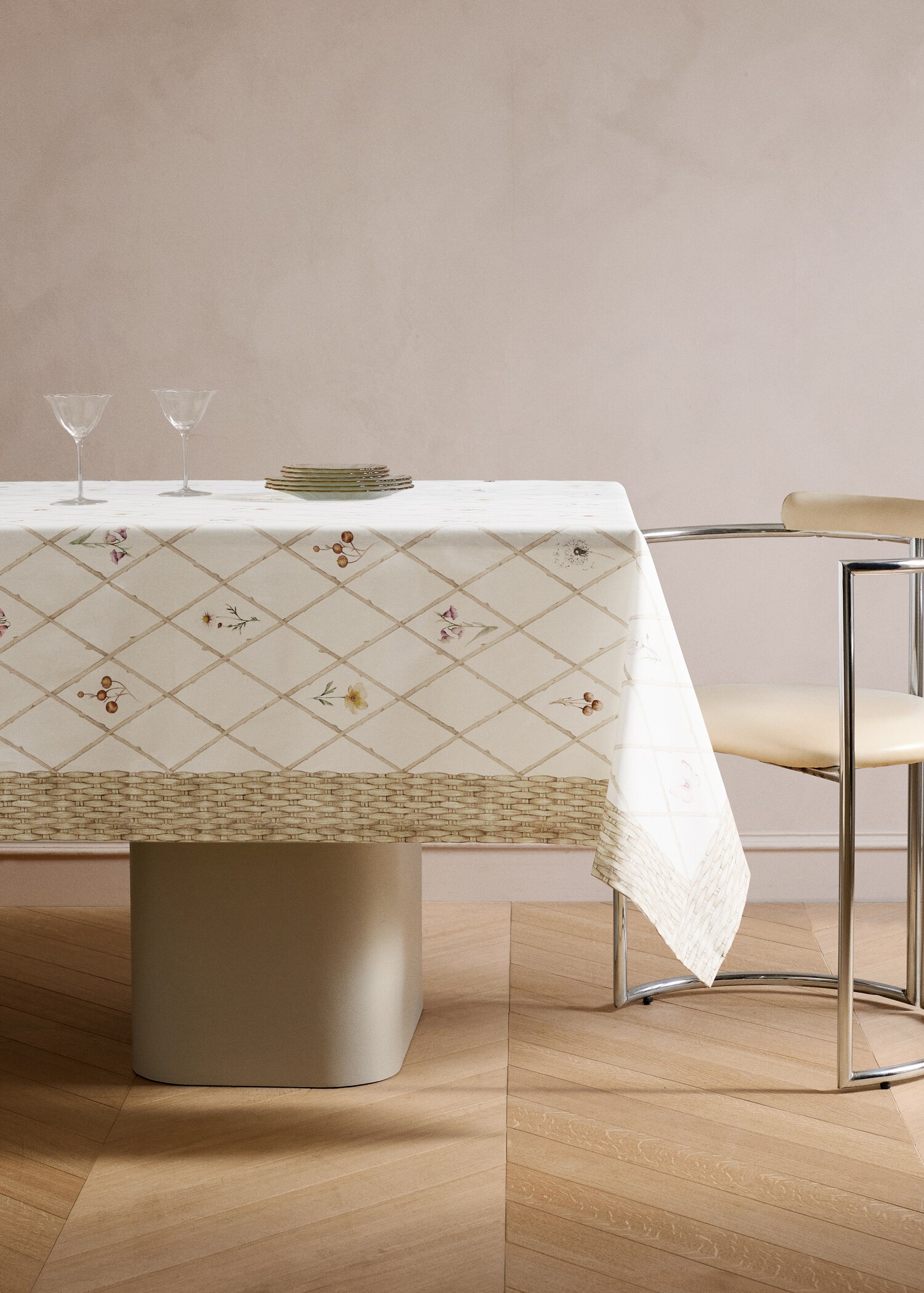 Beschichtete Tischdecke mit Blumenmuster für 2 bis 4 Personen - Allgemeine Ansicht