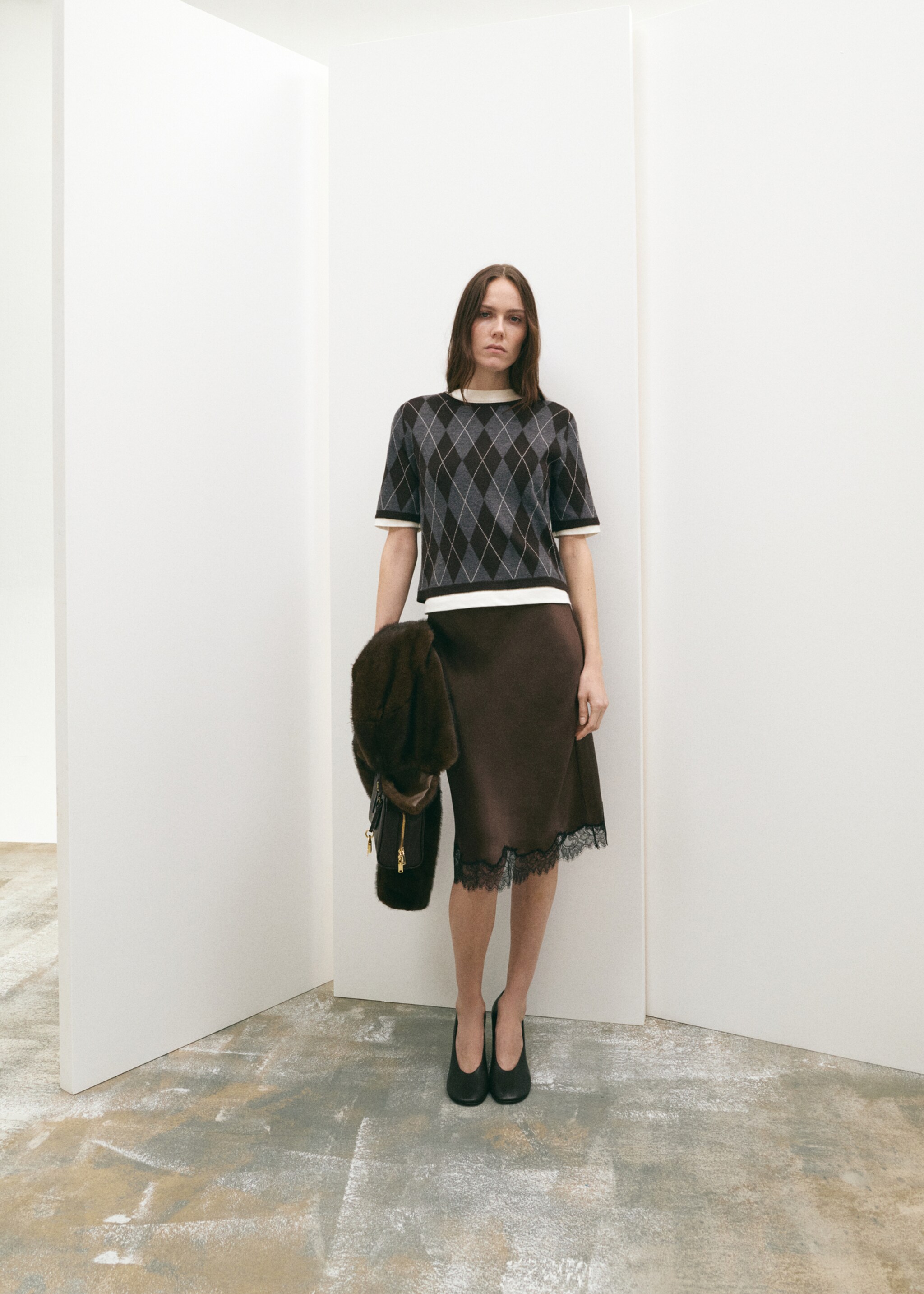 Pull-over losanges manches courtes - Plan général, Gris. Ref: 27031337-00.