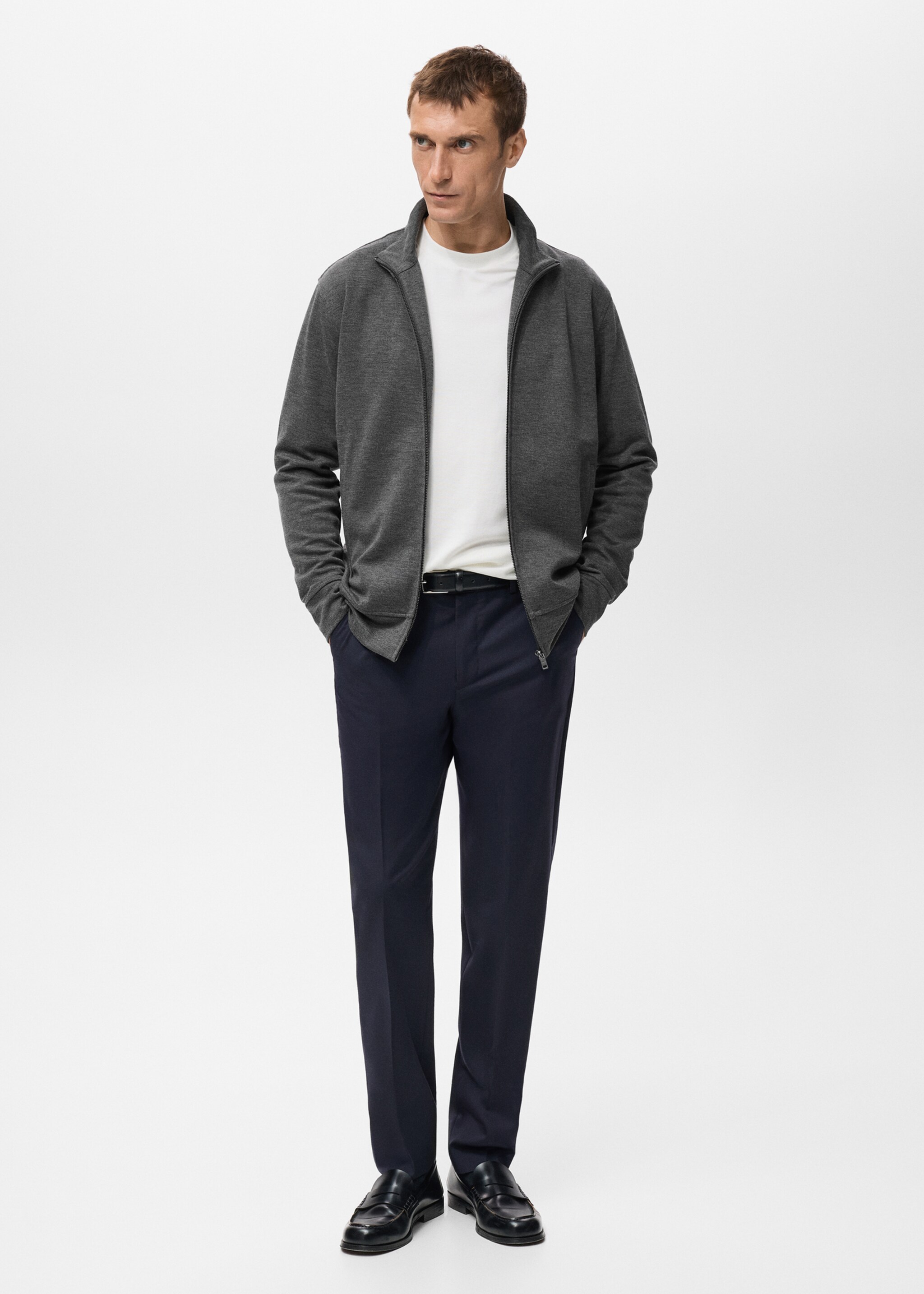 Sweat zip coupe normale - Plan général, Gris chiné foncé. Ref: 27032888-00.