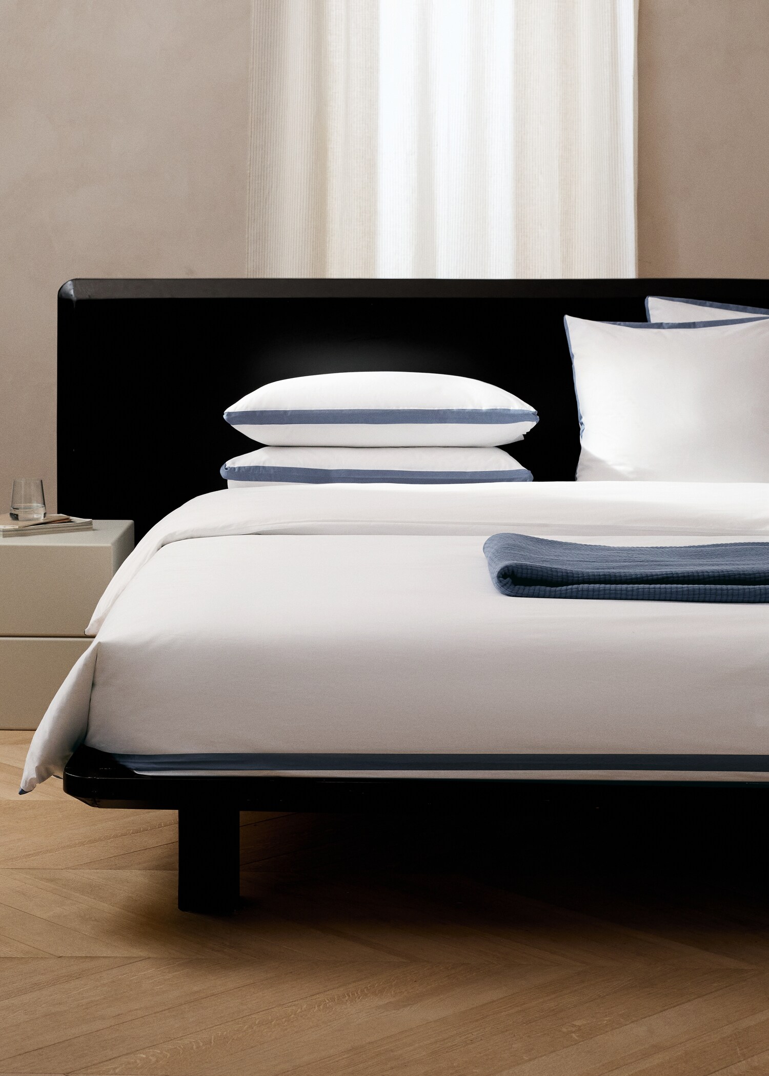 Percale cotton duvet cover 200 thread count satin edges Bed 180/200cm - General plane