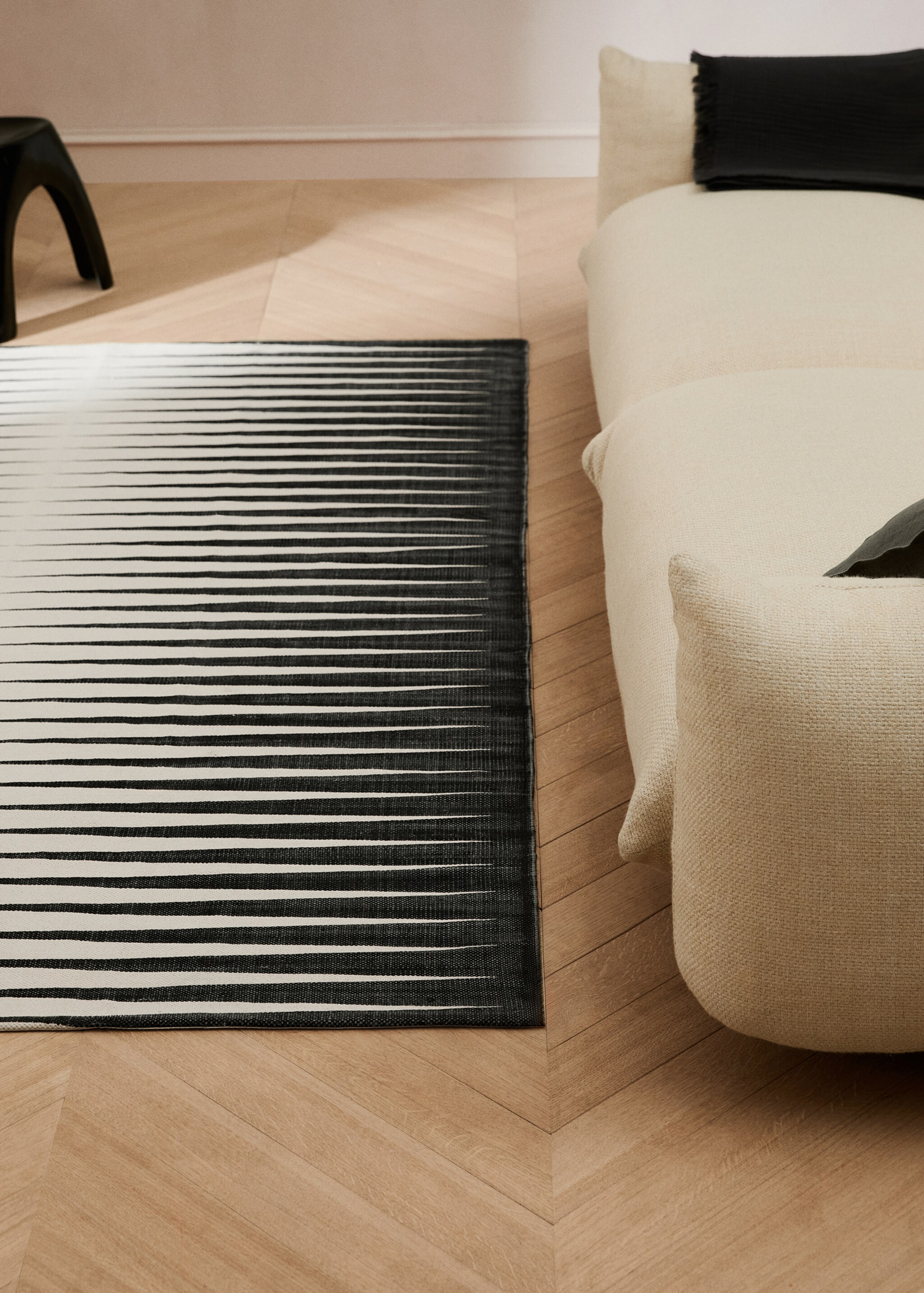 Large geometric print cotton carpet - General plane, Black. Ref: 27033273-00.