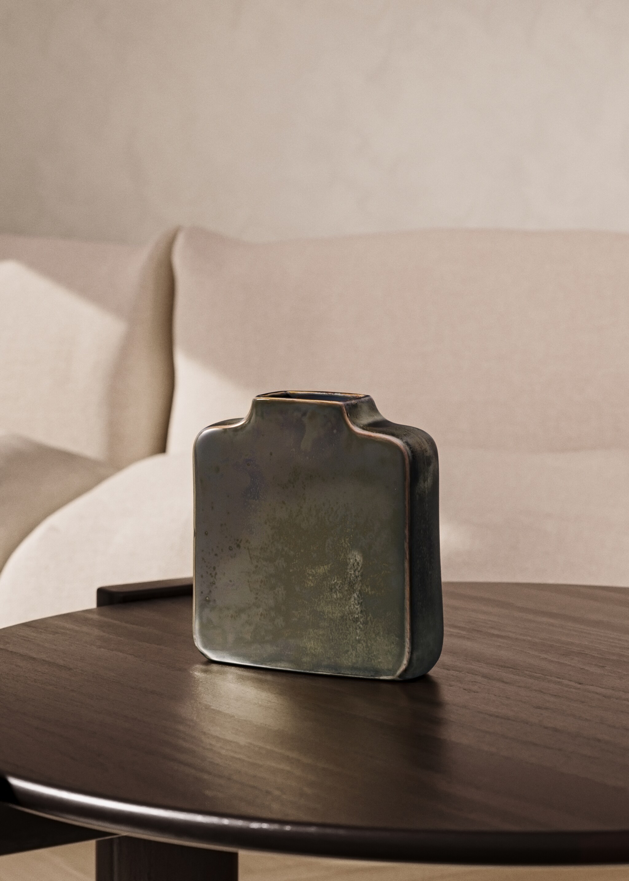 Vase bas en grès réactif - Plan général, Marron. Ref: 27033297-00.