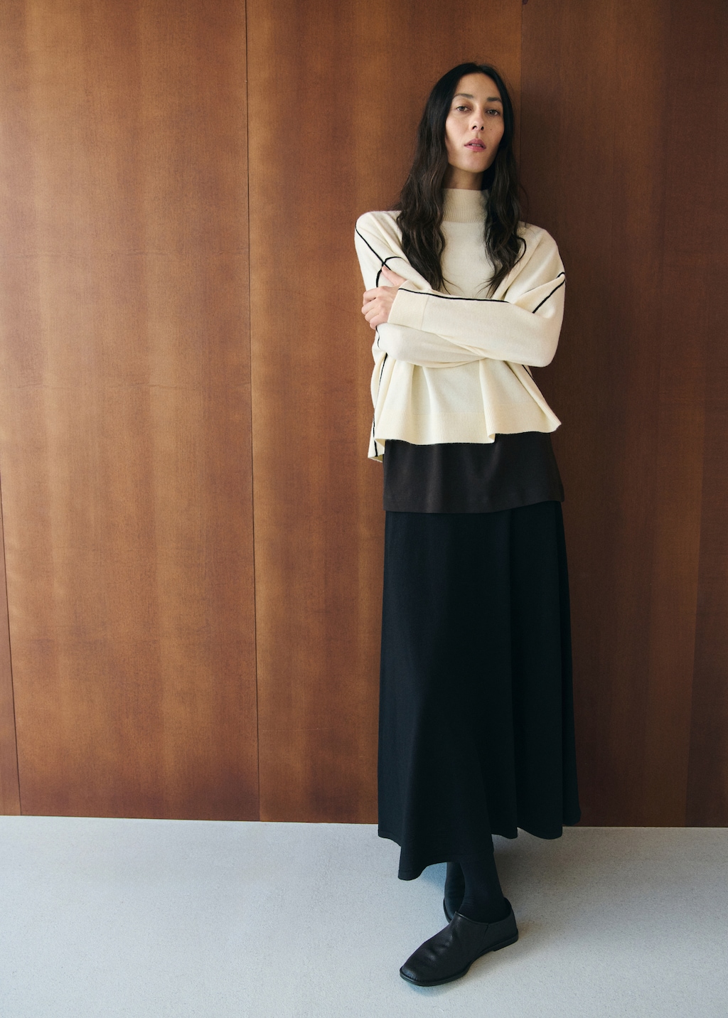 Sweater with contrasting stripes and perkins collar - image 2
