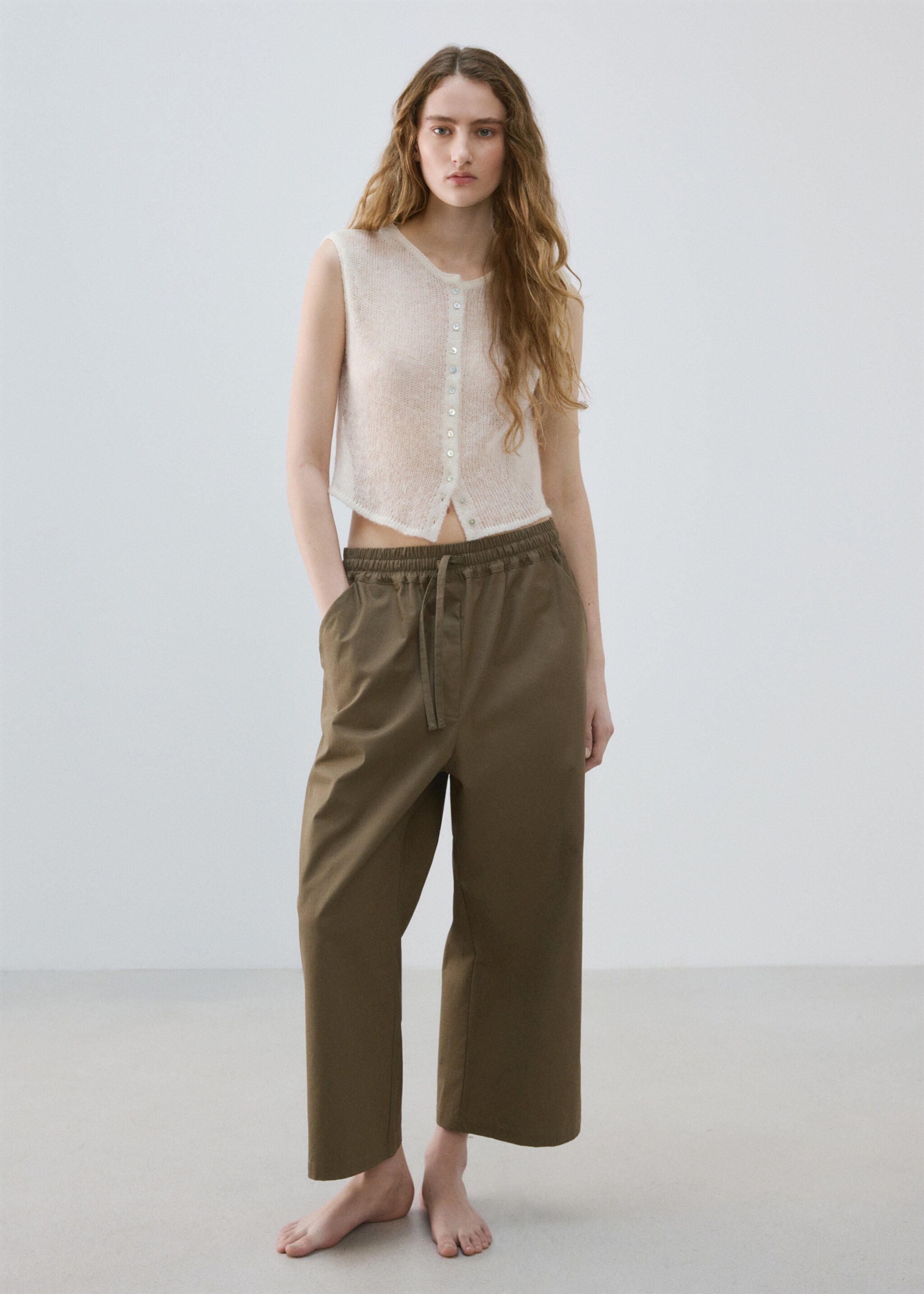 Long cotton pajama pants - General plane, Khaki. Ref: 27033322-00.