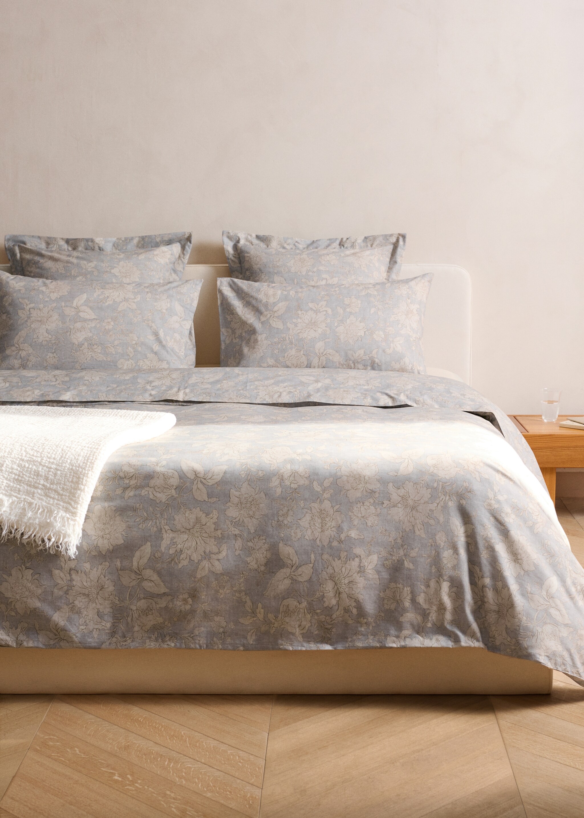 Vintage floral percale cotton duvet cover for 150/160cm bed - General plane, Light/Pastel Grey. Ref: 27033325-00.