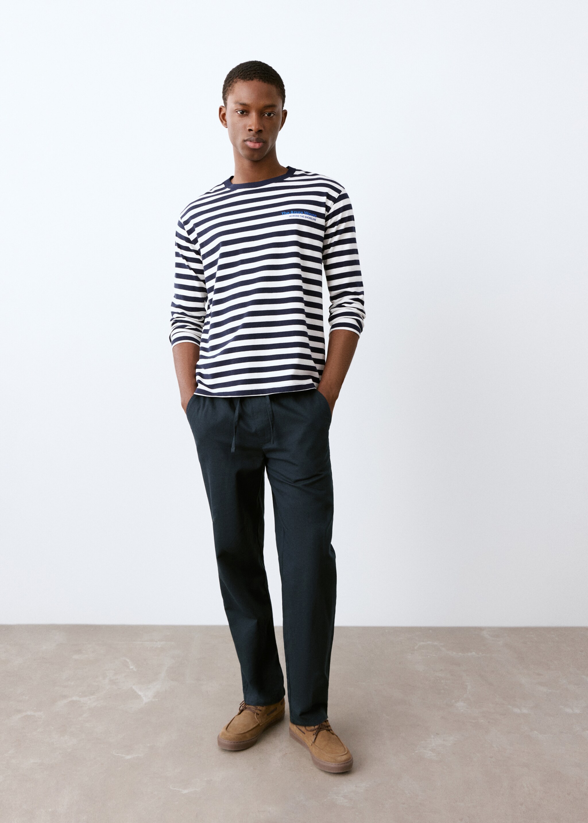 Pantalón algodón lino recto - Pla general, Blau marí. Ref: 27034053-00.