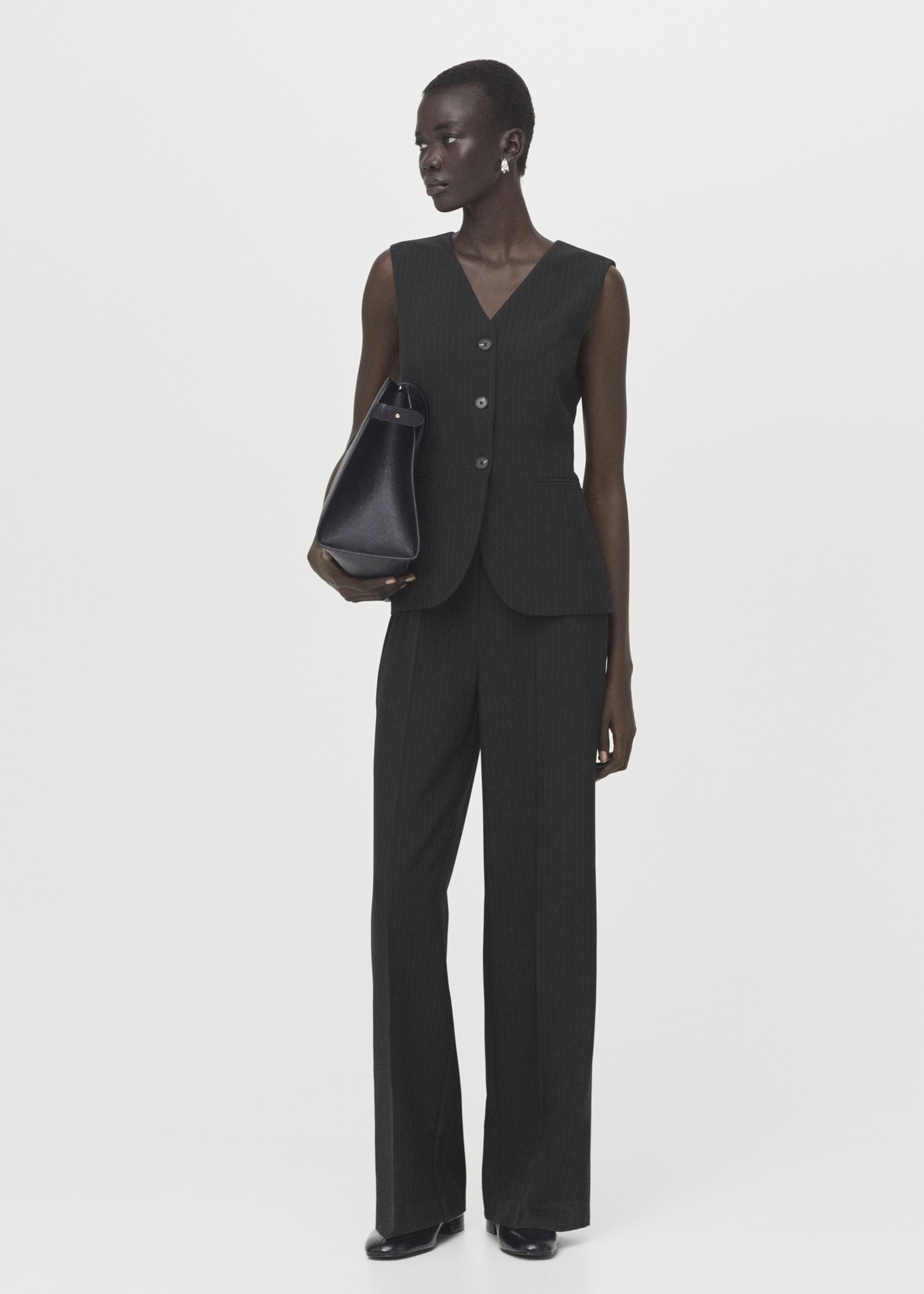 Pinstripe suit-style jumpsuit - General plane, Black. Ref: 27034085-00.