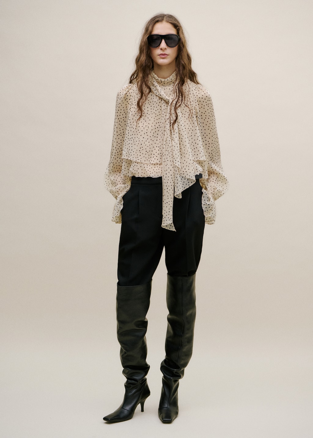 Bow polka-dot blouse