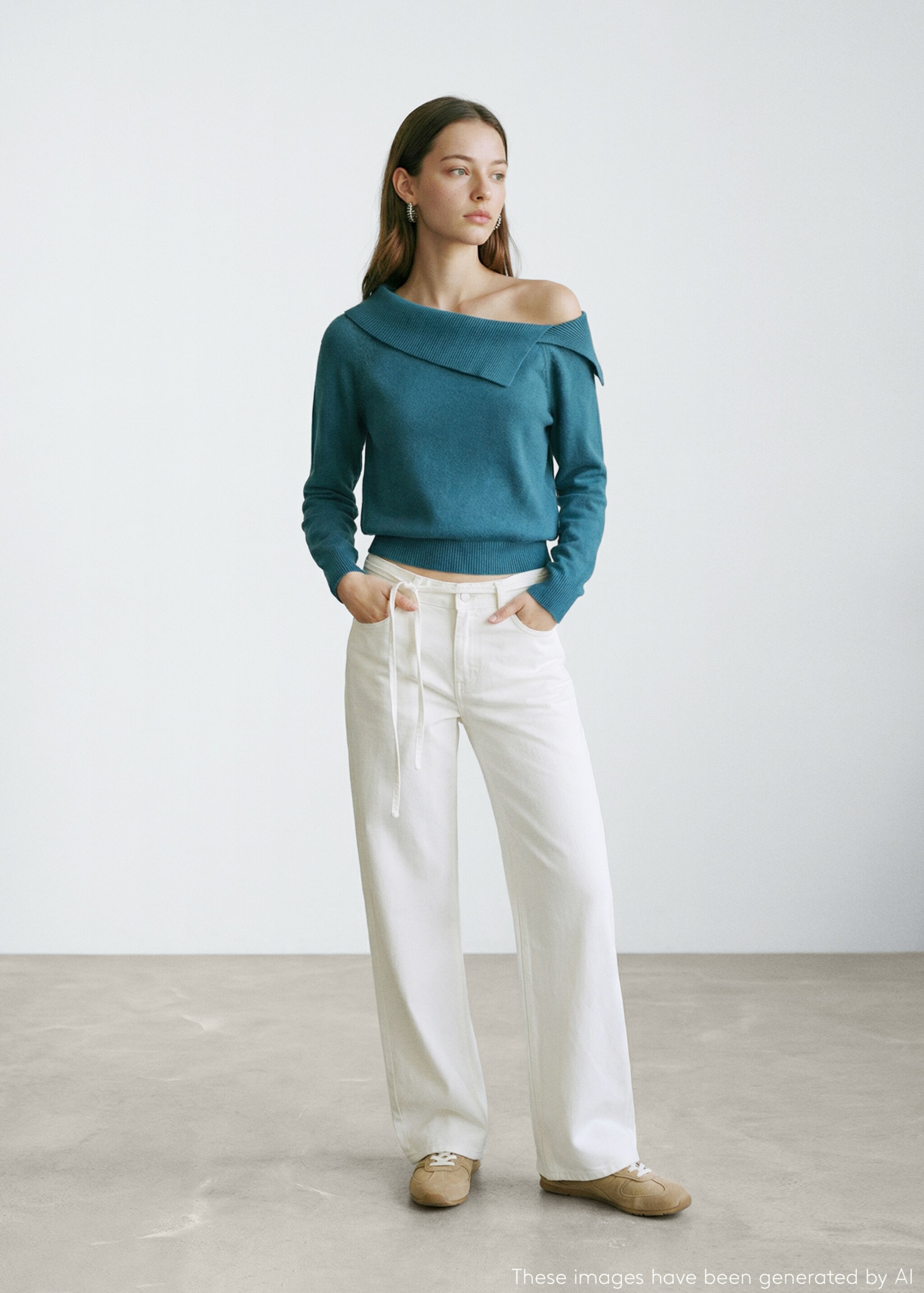 Knitted sweater with asymmetrical neck - General plane, Petrol Blue. Ref: 27034773-00.