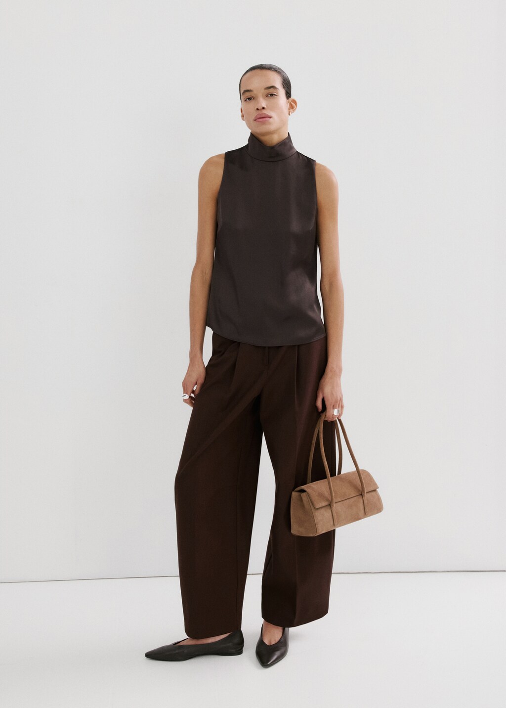 High collar satin blouse