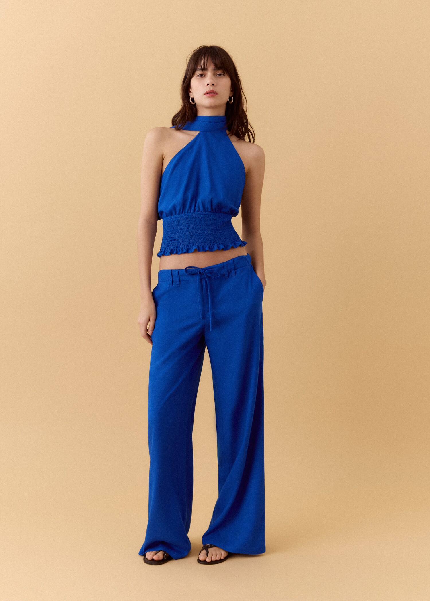 Linen-blend straight-fit trousers - General plane