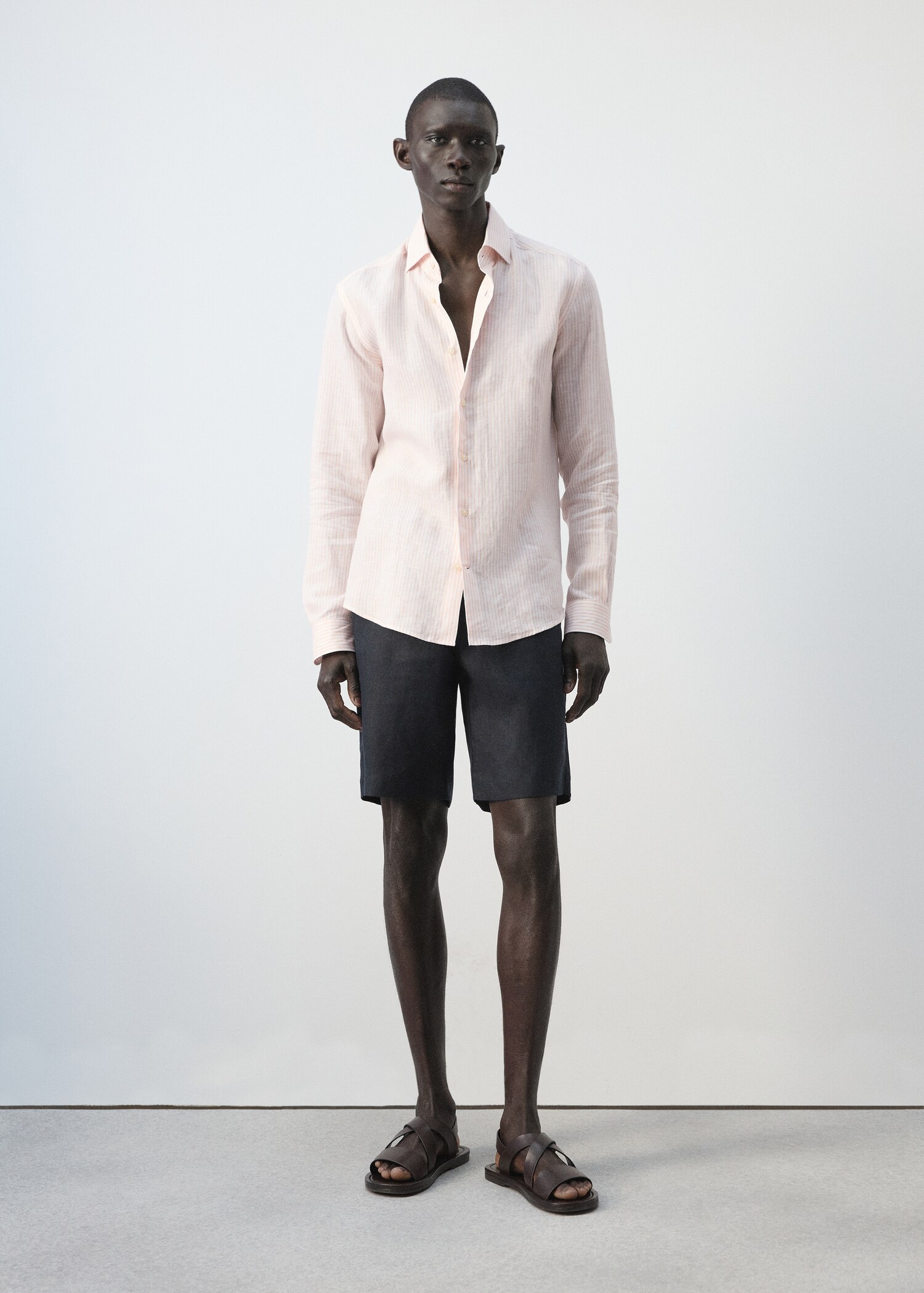 قميص سليم فيت 100% كتان بخطوط - رؤية عامة