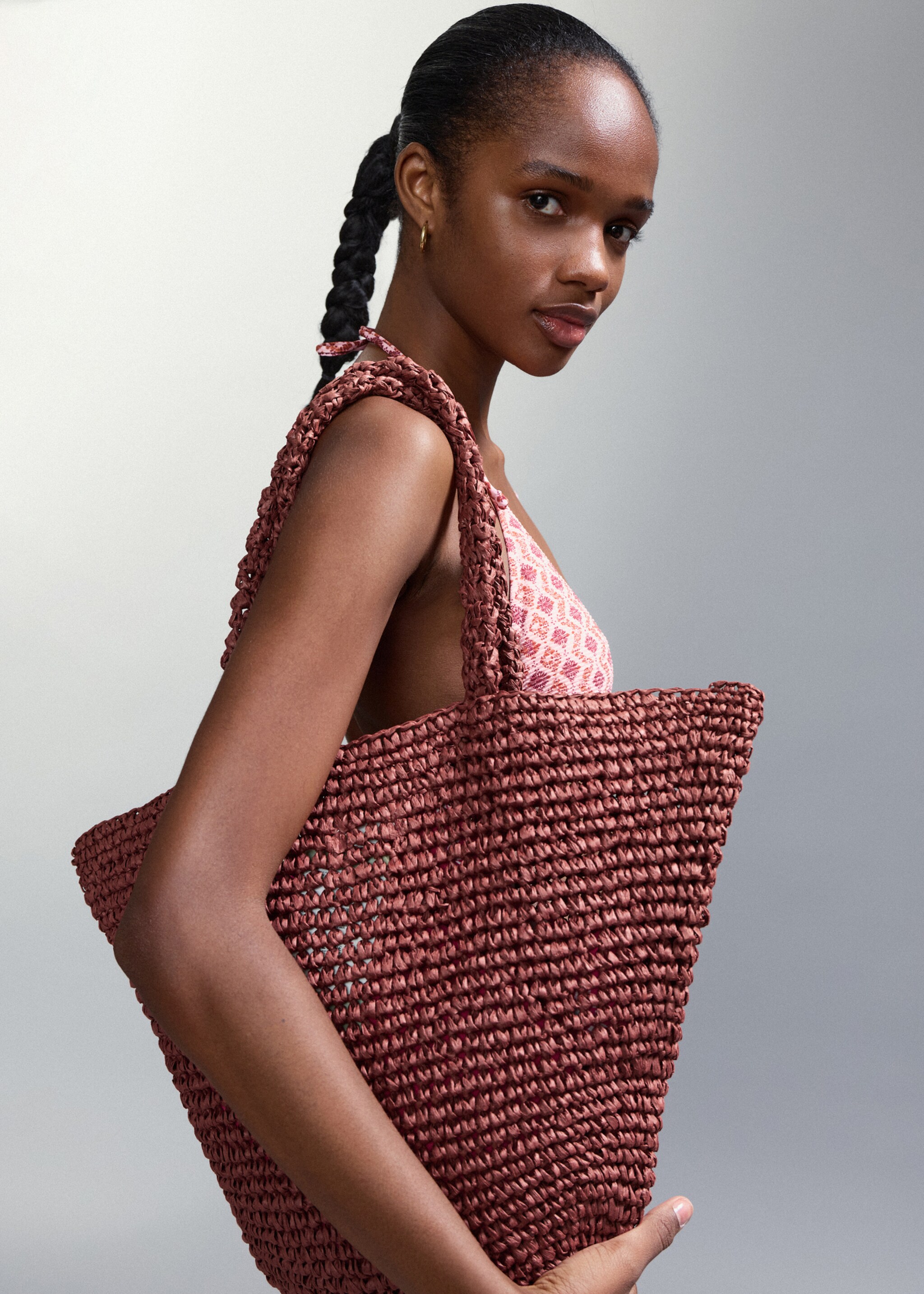 Natural fibre tote bag - General plane, Burgundy. Ref: 27036715-00.