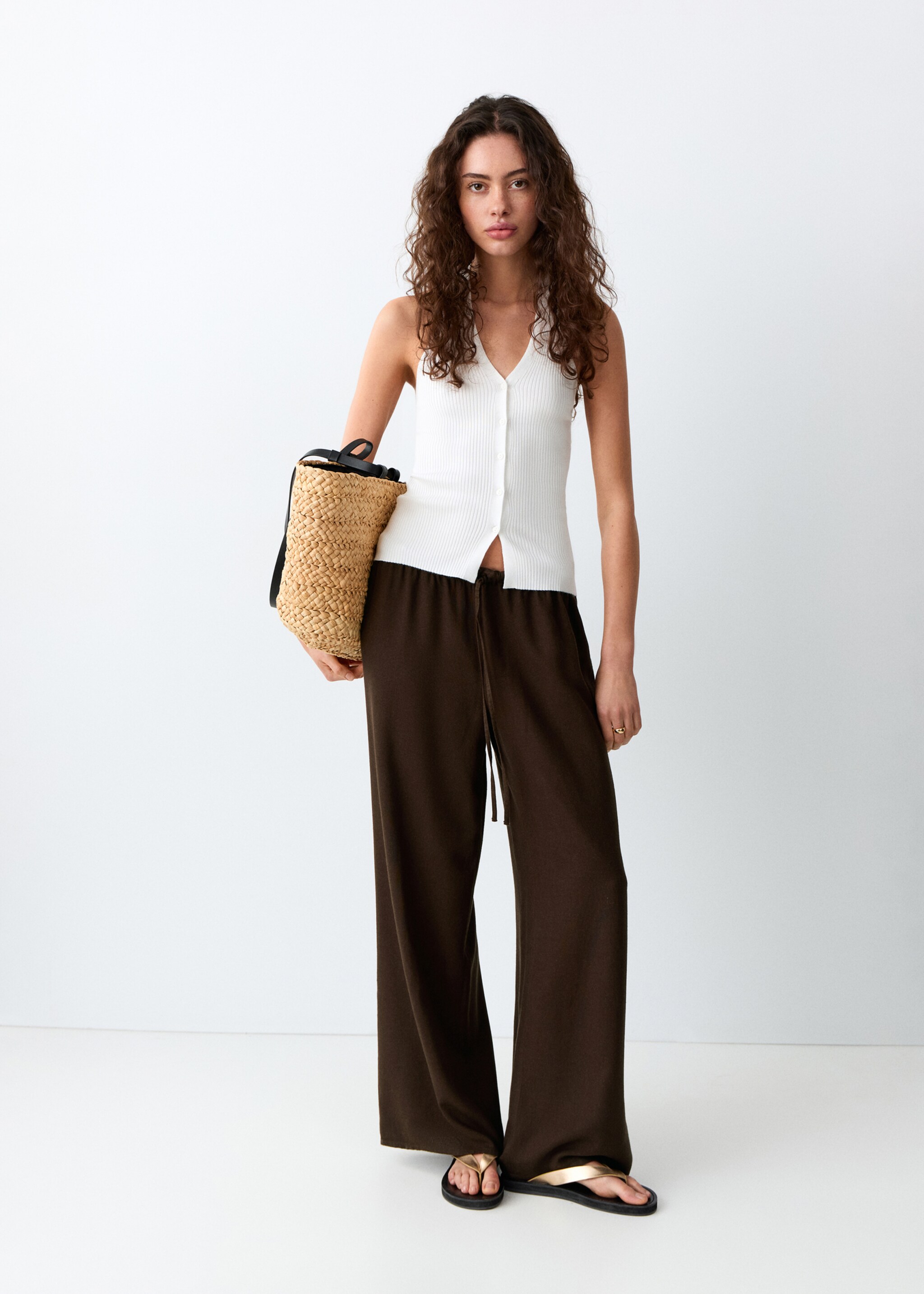 Bow linen trousers - General plane, Brown. Ref: 27036717-00.