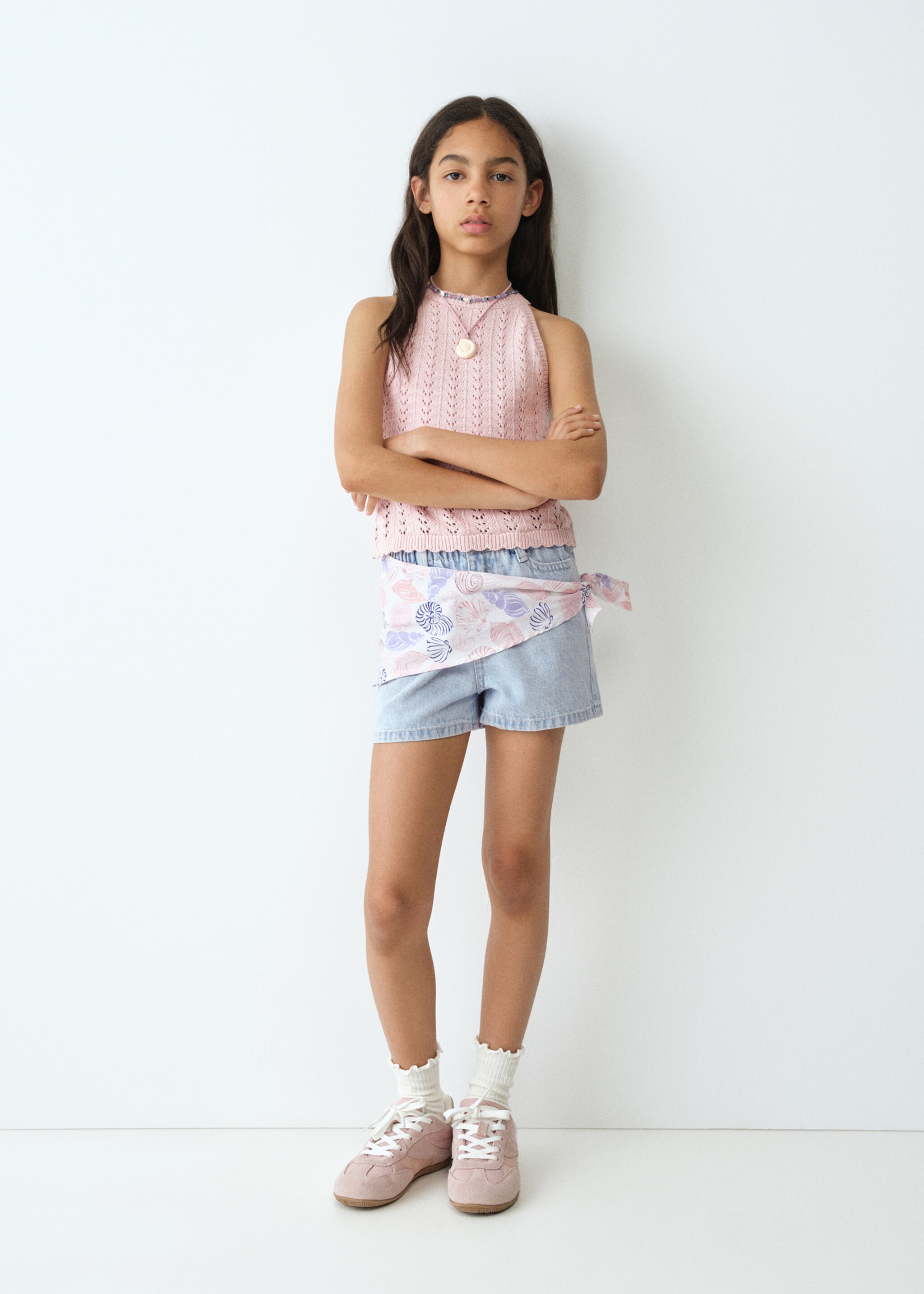 Shorts detalle pañuelo multiposición - Plano general, Azul claro. Ref: 27036732-00.