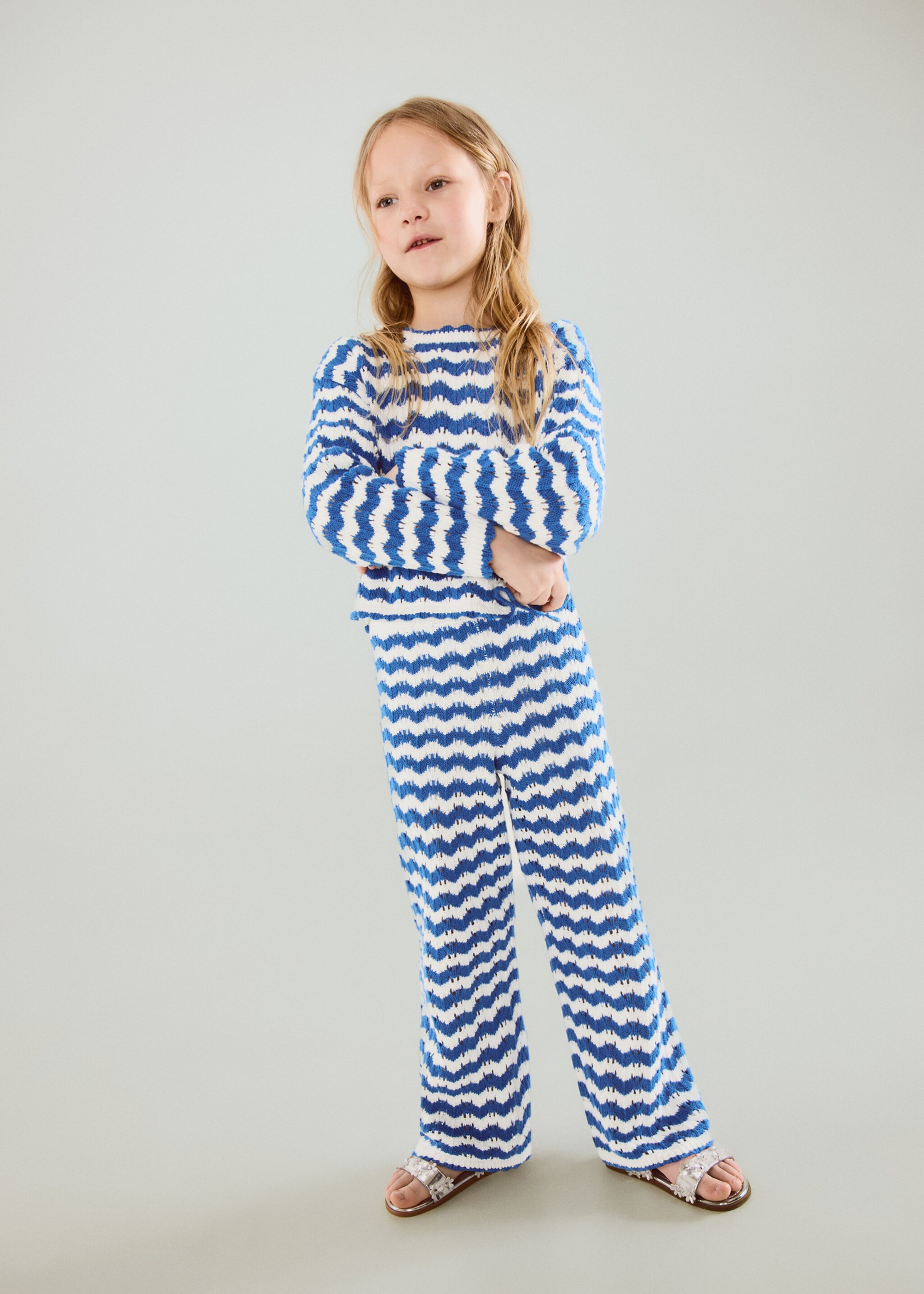 Striped openwork knit pants - General plane, Vibrant blue. Ref: 27036734-00.