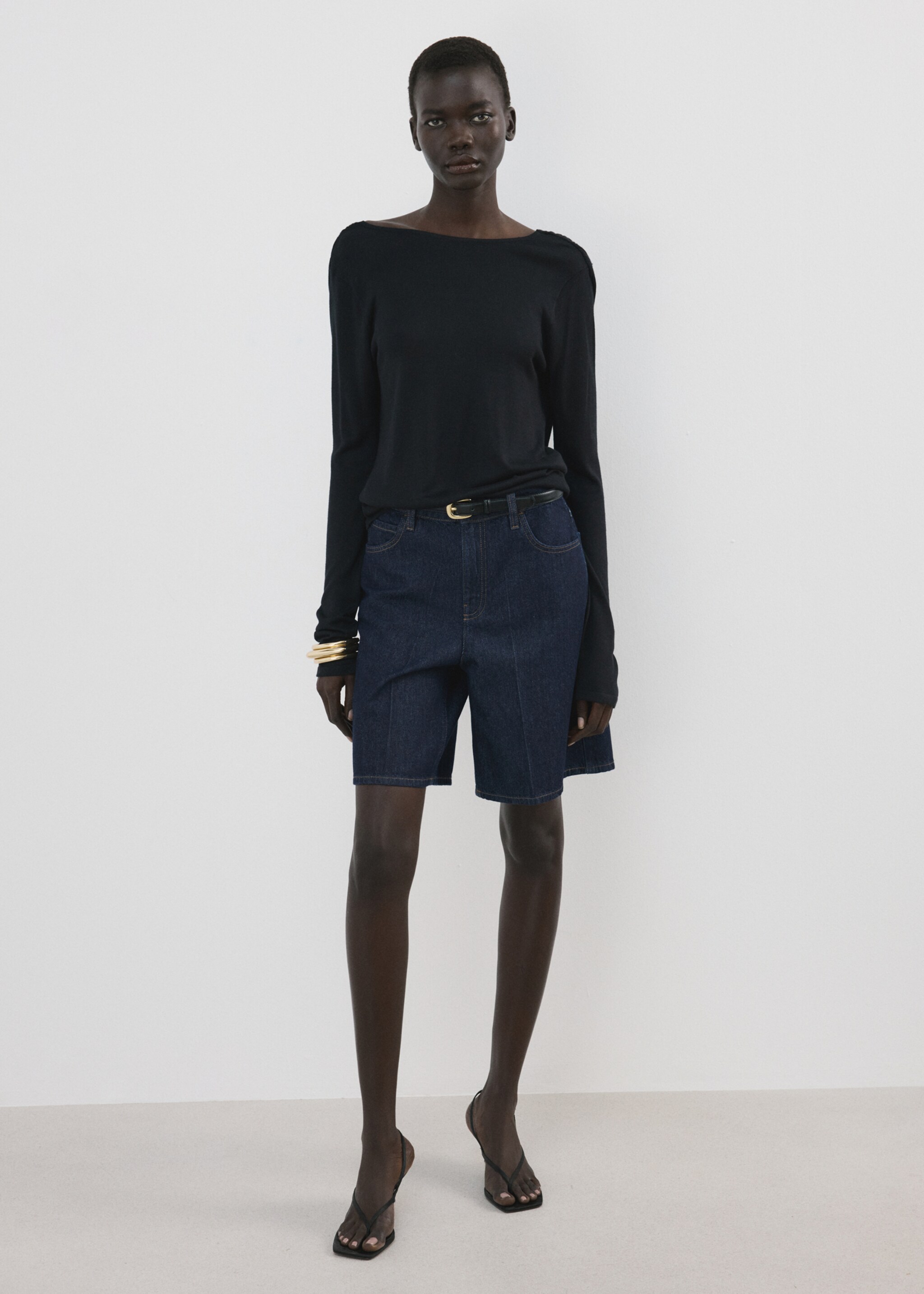 High-waist straight-fit denim shorts - General plane, Open Blue. Ref: 27037140-00.