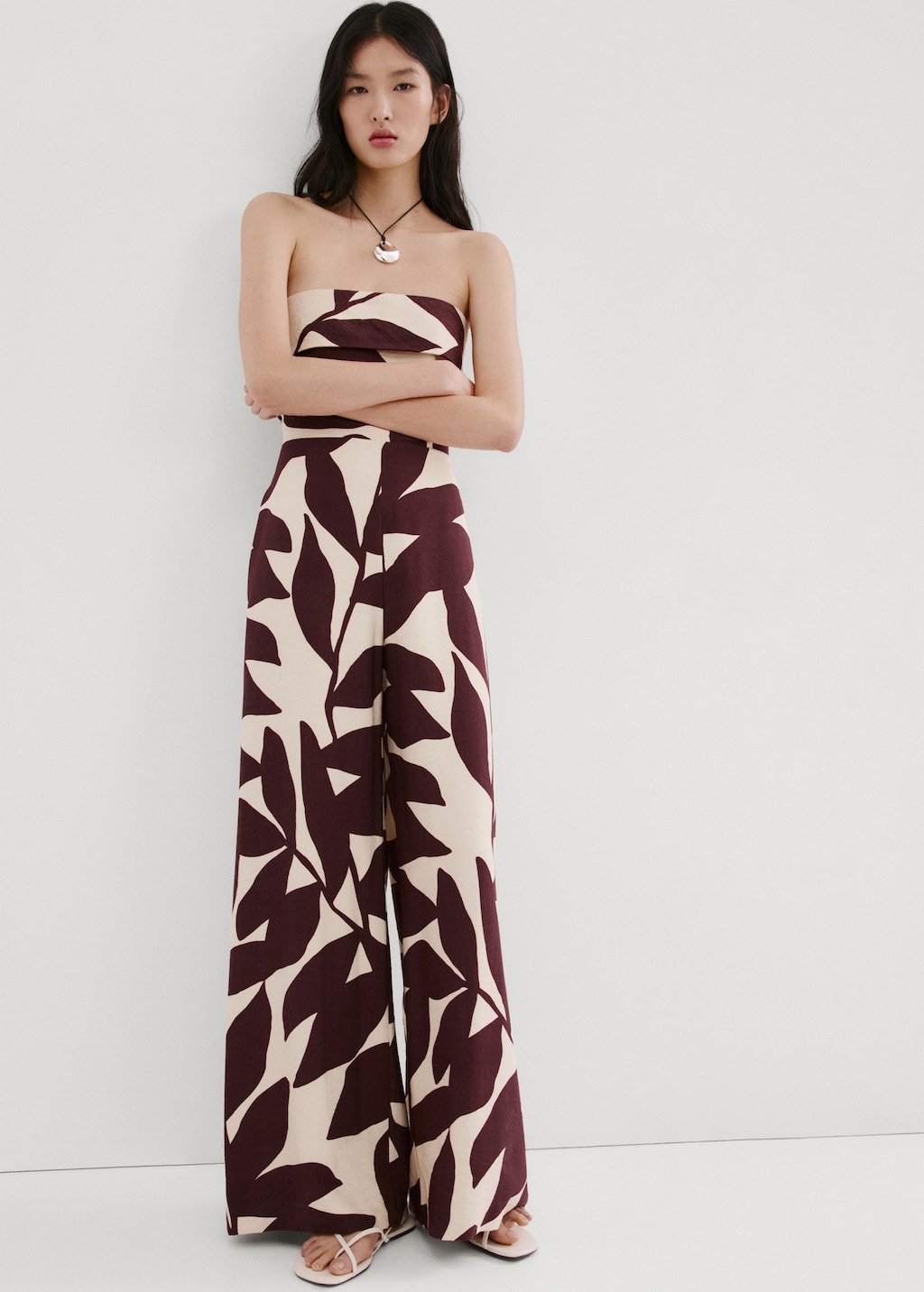 Printed strapless jumpsuit