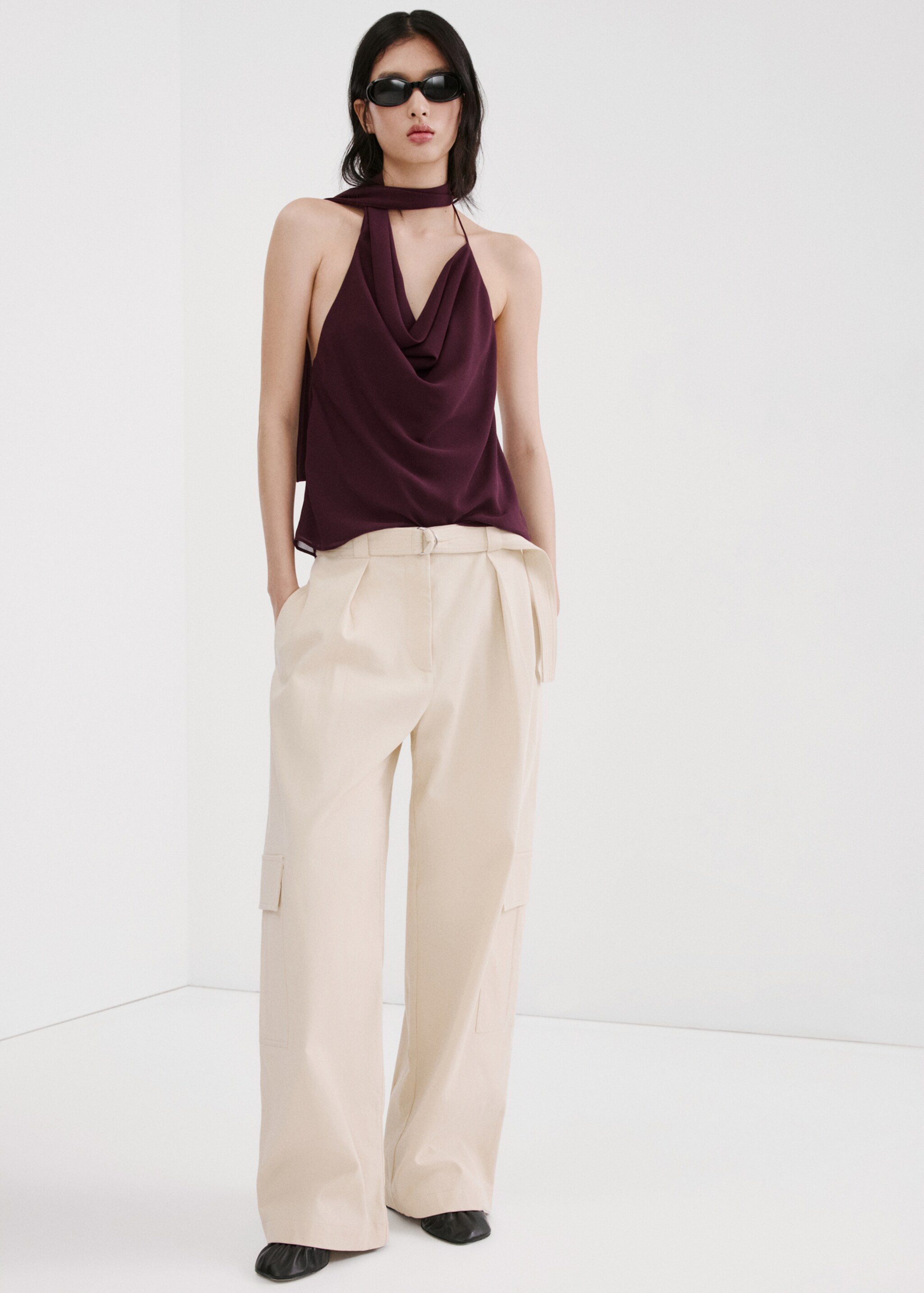 Draped neck scarf top - General plane, Maroon. Ref: 27037155-00.