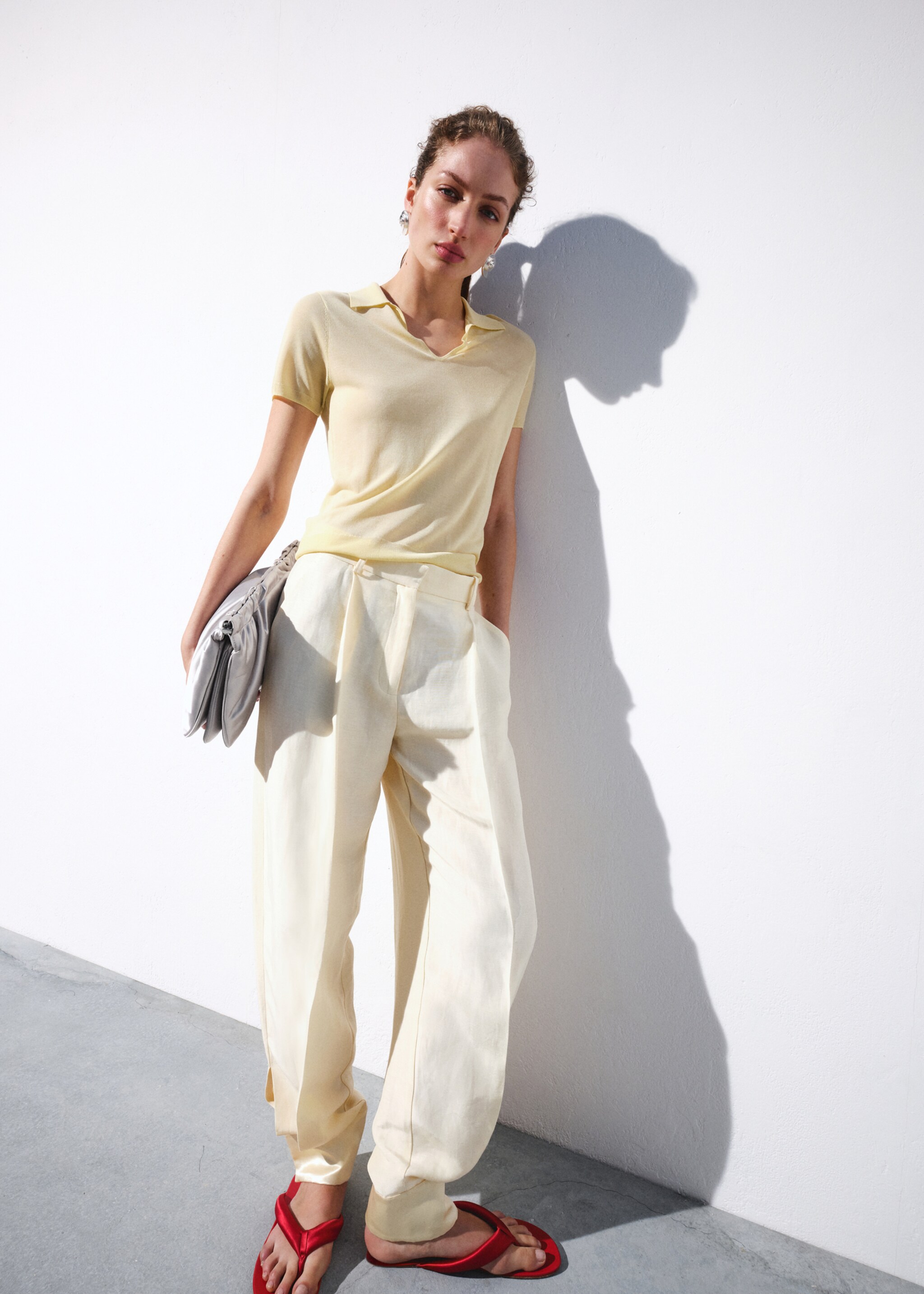 Lyocell polo neck jersey - General plane, Pastel Yellow. Ref: 27037165-00.
