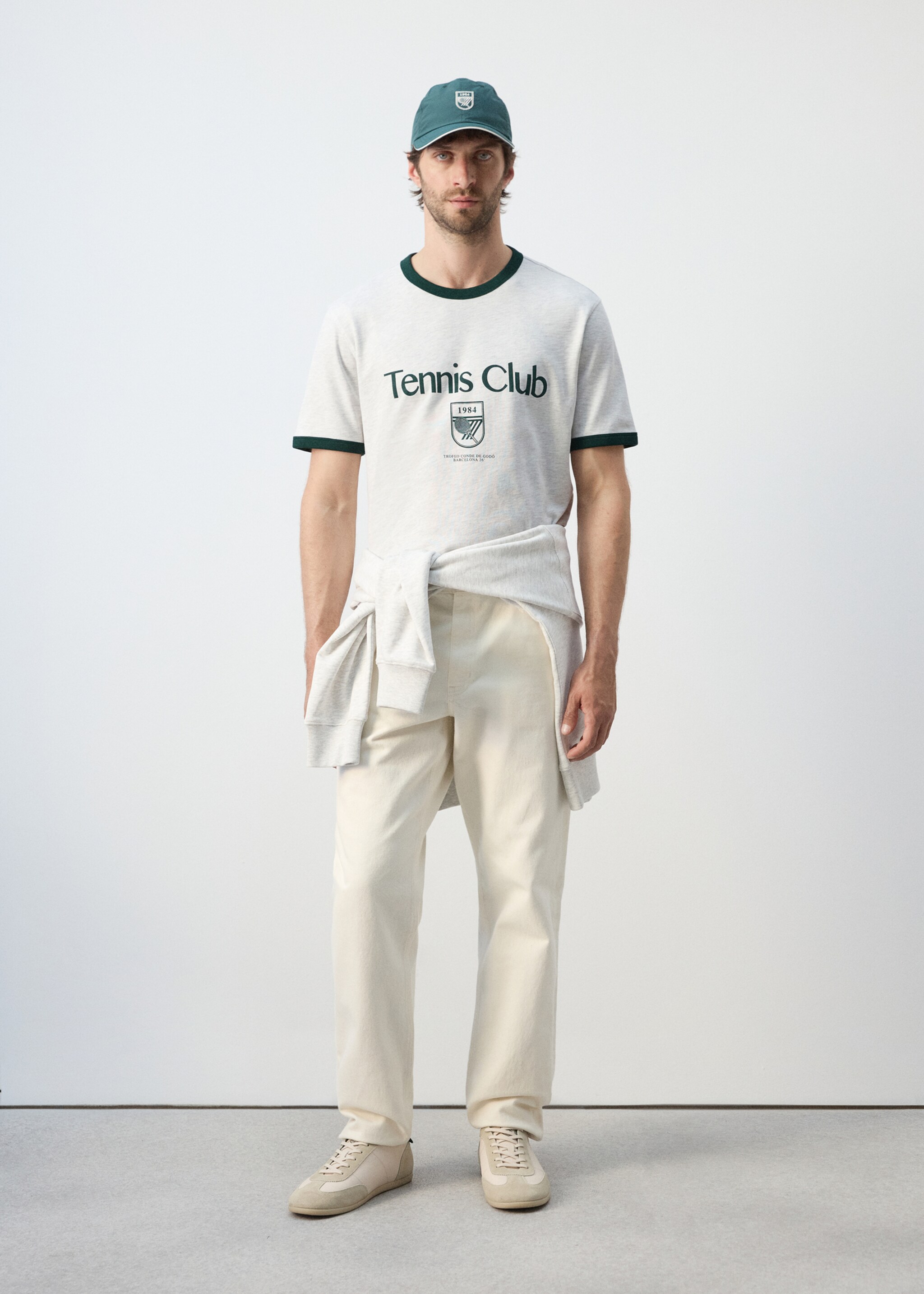 T-shirt coton liserés contrastants - Plan général, Gris. Ref: 27037794-00.