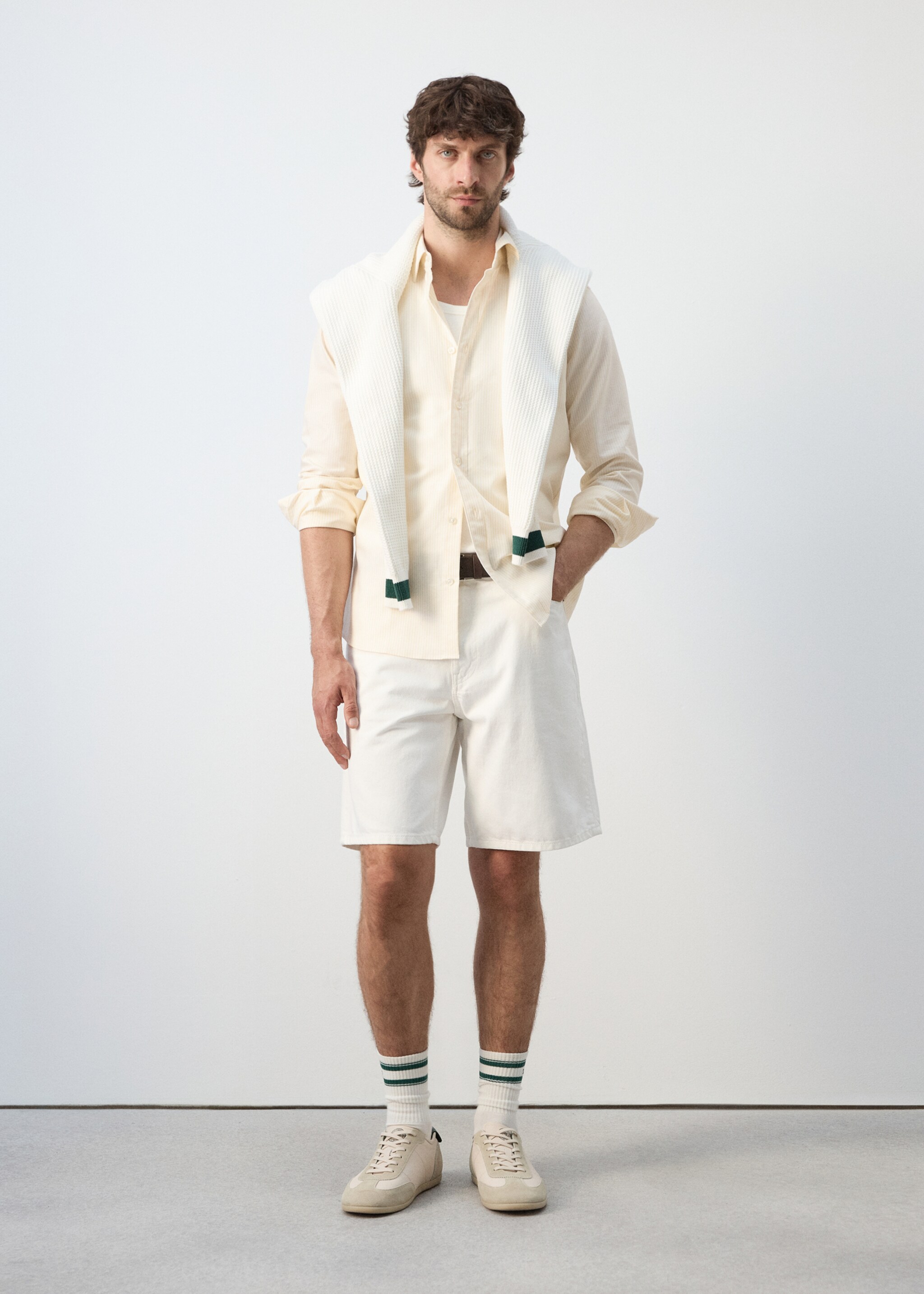 Regular-fit striped 100% cotton shirt - General plane, Pastel Yellow. Ref: 27037799-00.