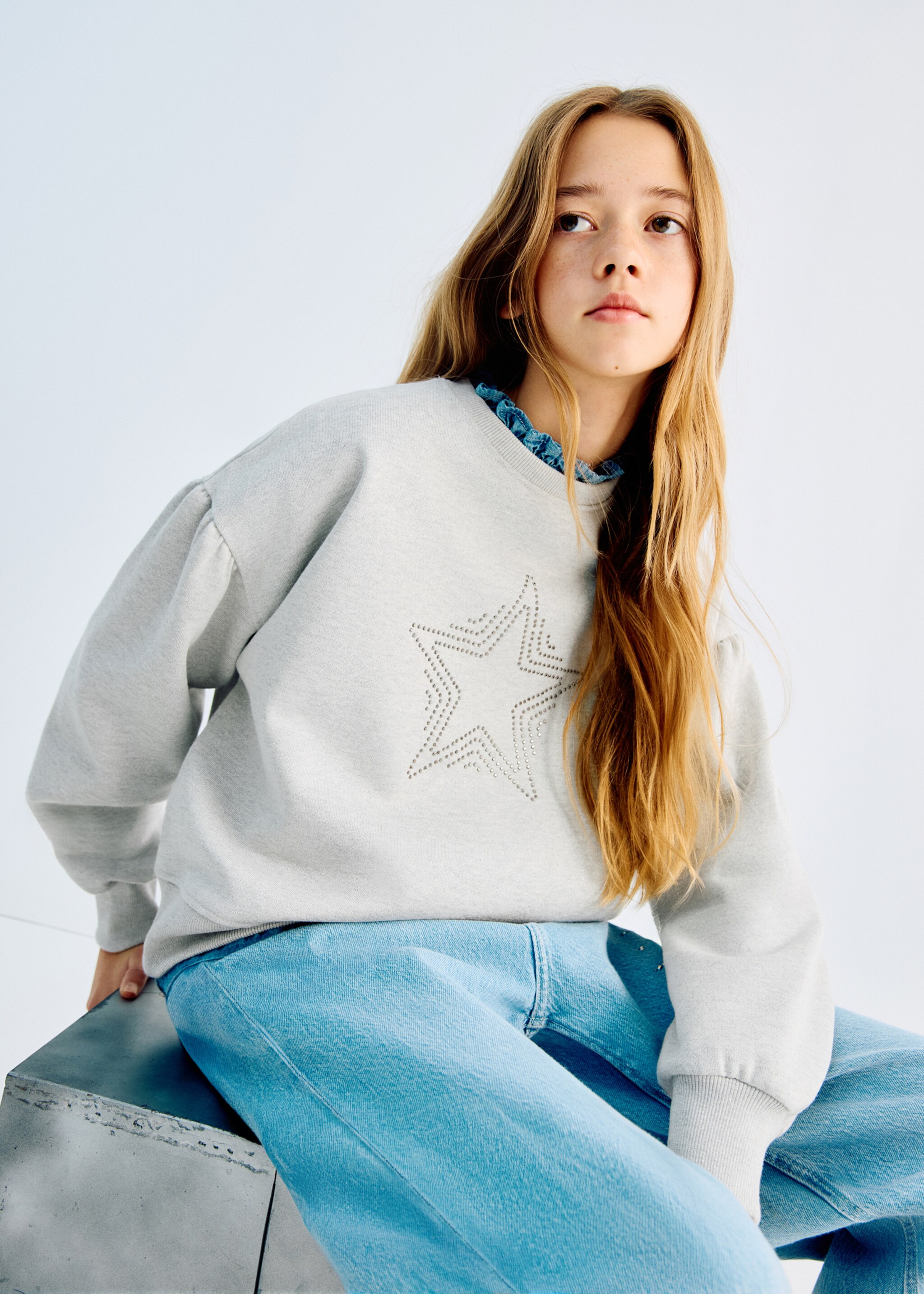 Sweatshirt with rhinestone star embellishments and lurex details - General plane, Charcoal. Ref: 27041169-00.