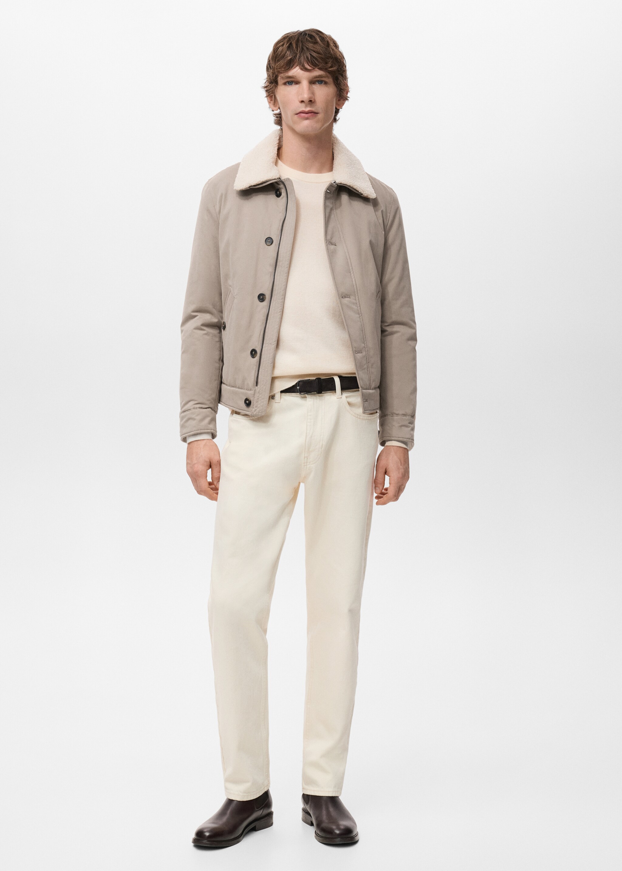 Quilted jacket with shearling-effect collar - General plane, Sand. Ref: 27041175-00.