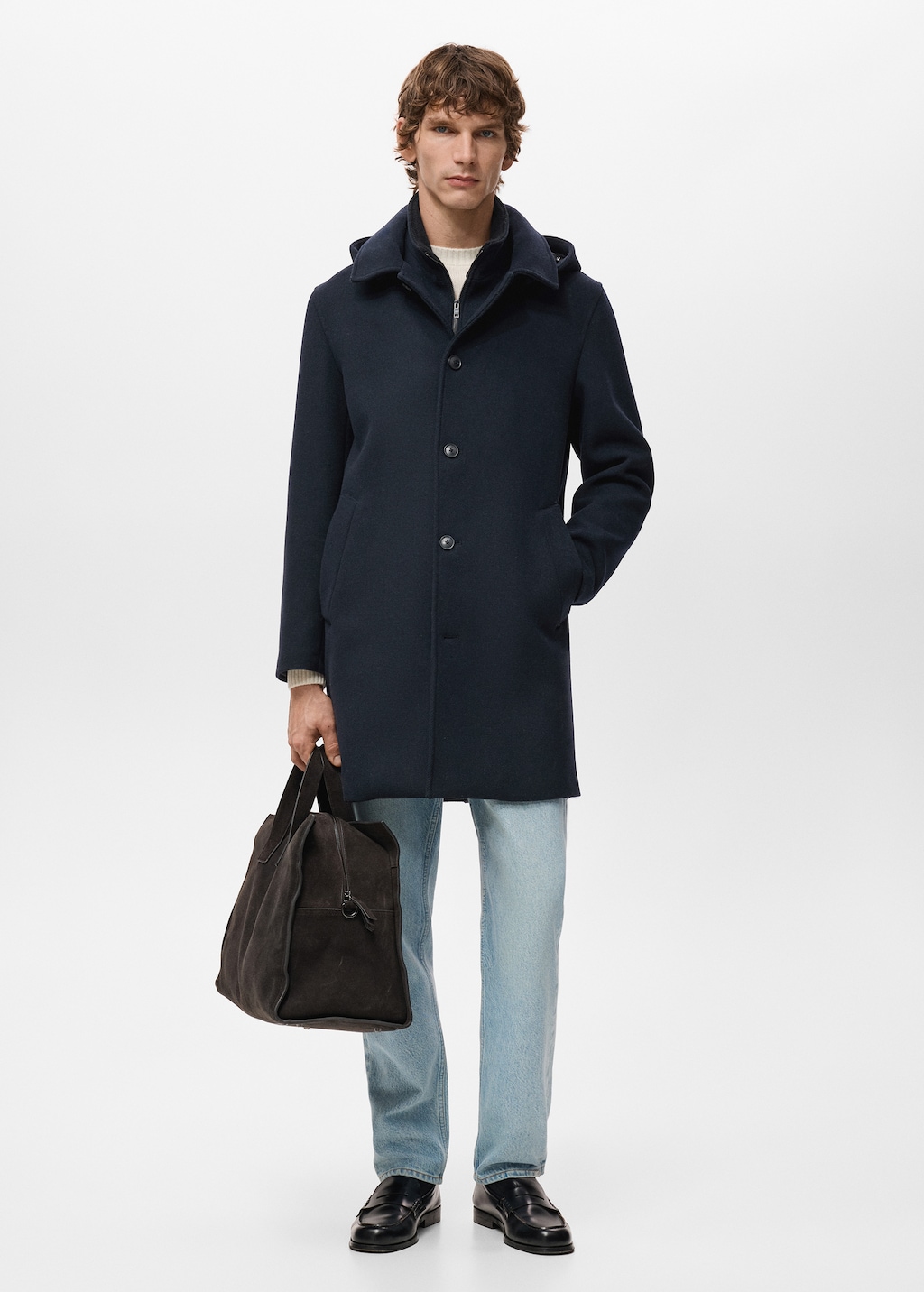 Wool coat with detachable inner collar