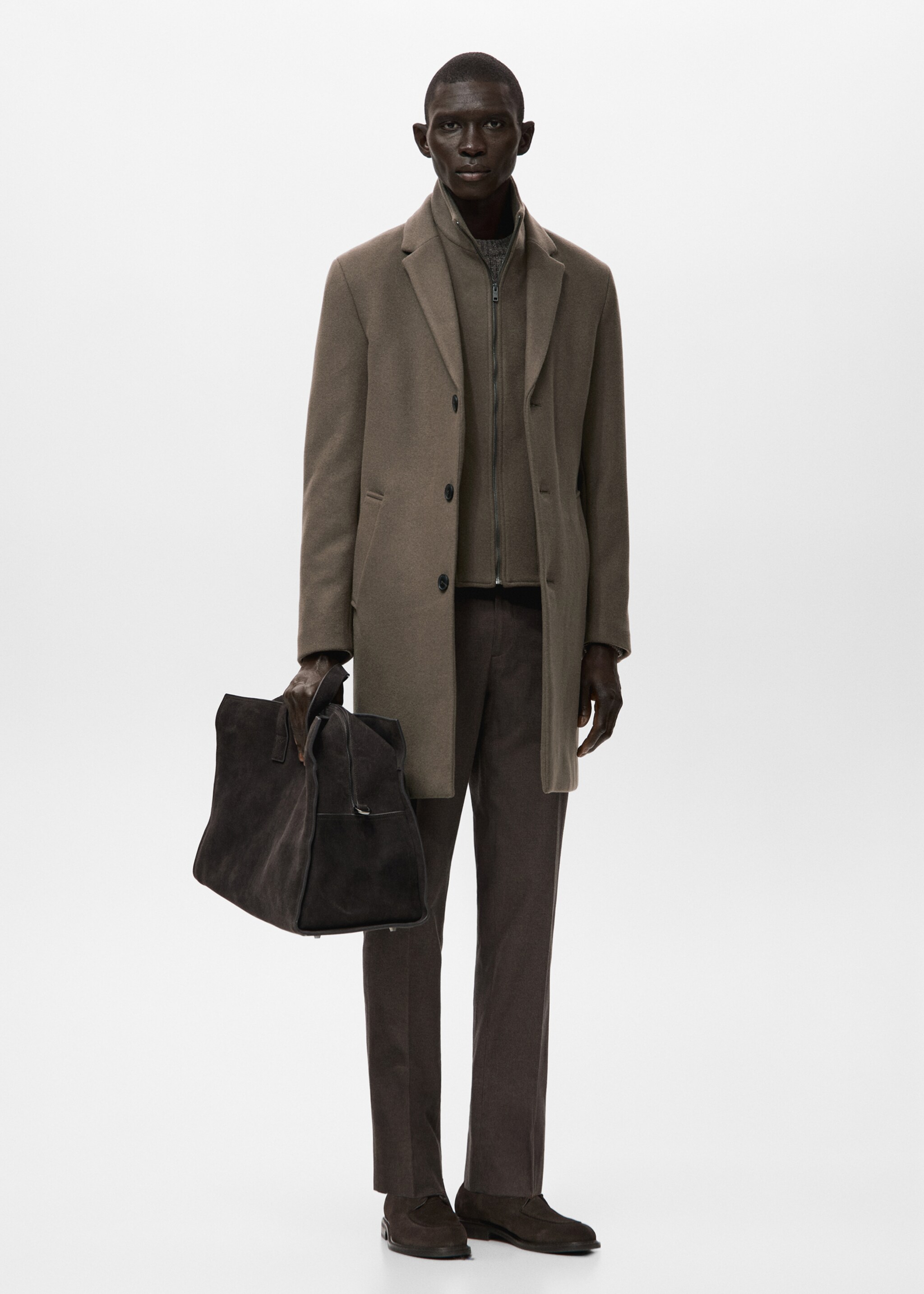 Wool Coat with Detachable Inner Collar - General plane, Medium Brown. Ref: 27041179-00.